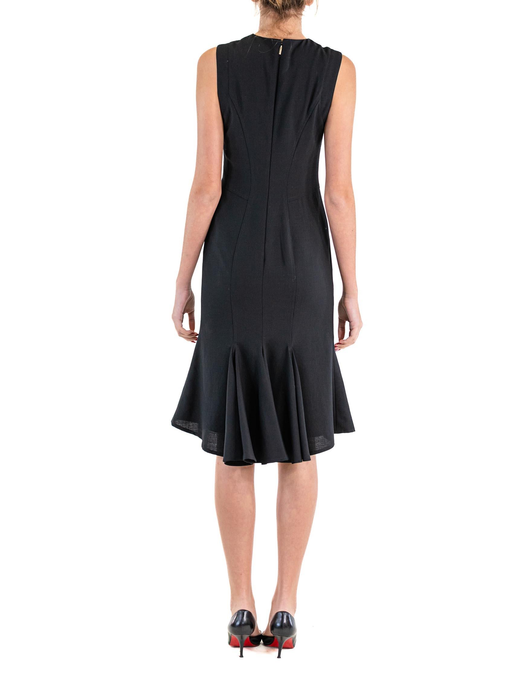 Women's 1990S GIANNI VERSACE Black Wool Crepe Dress With Fluted Hem For Sale