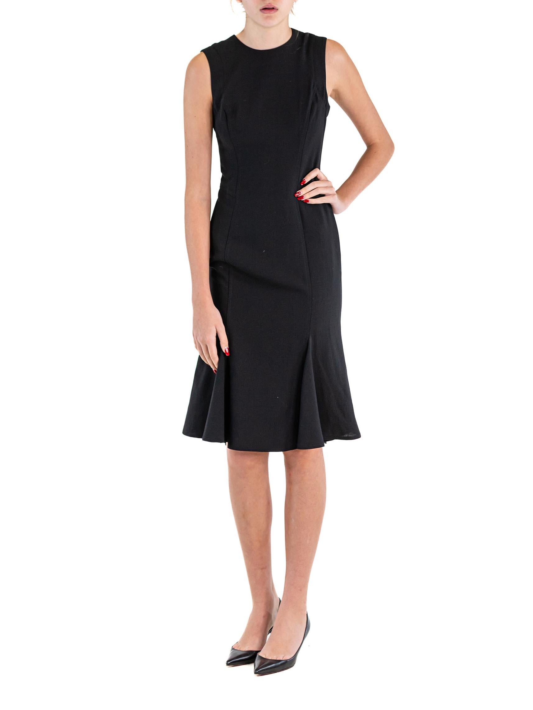 1990S GIANNI VERSACE Black Wool Crepe Dress With Fluted Hem For Sale 1