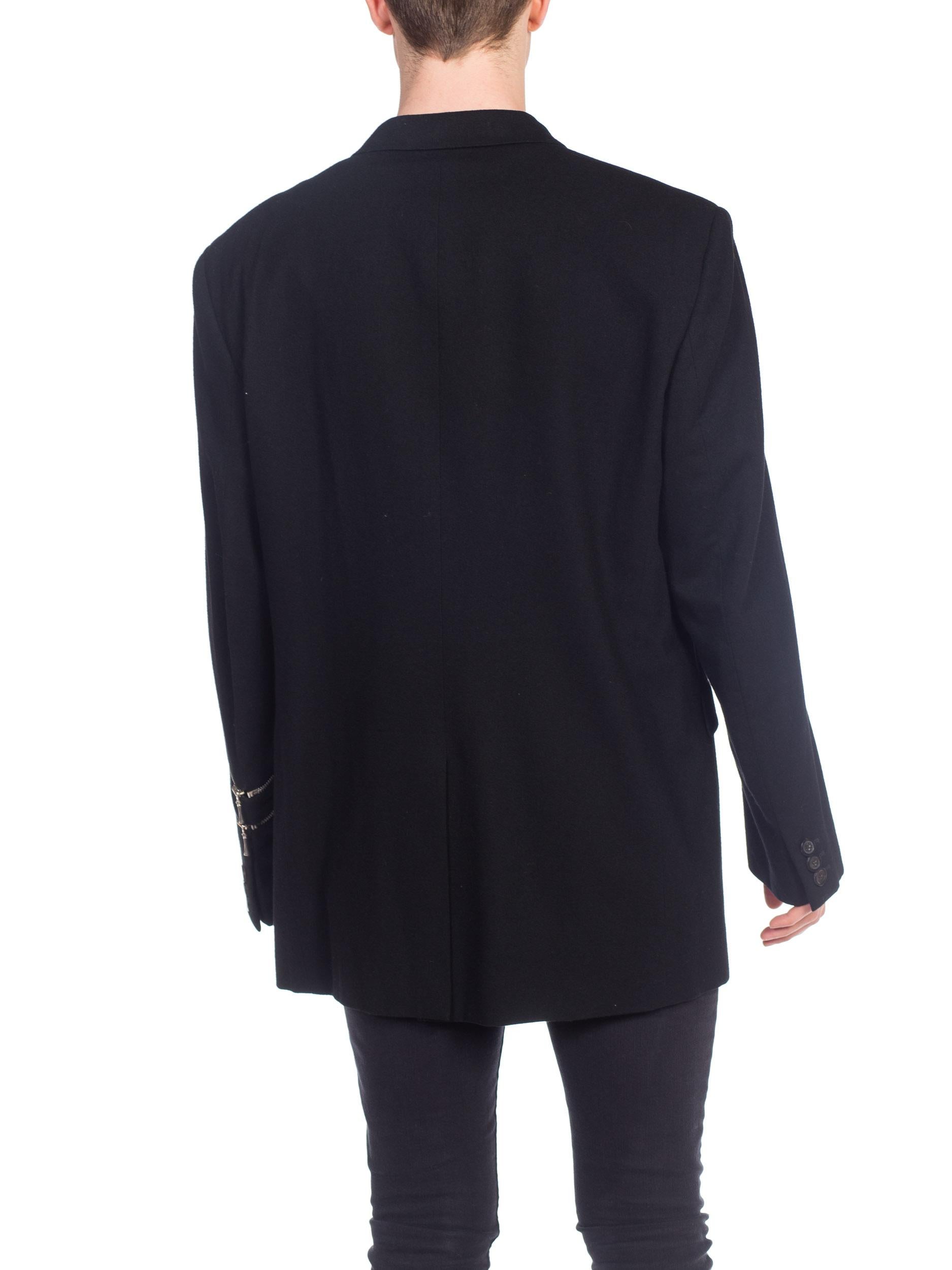 1990S GIANNI VERSACE Black Wool Men's Zipper Detail Blazer For Sale 5