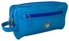 1990s Gianni Versace Blue Medusa Medallion Clutch Bag Travel Toiletry with Tag