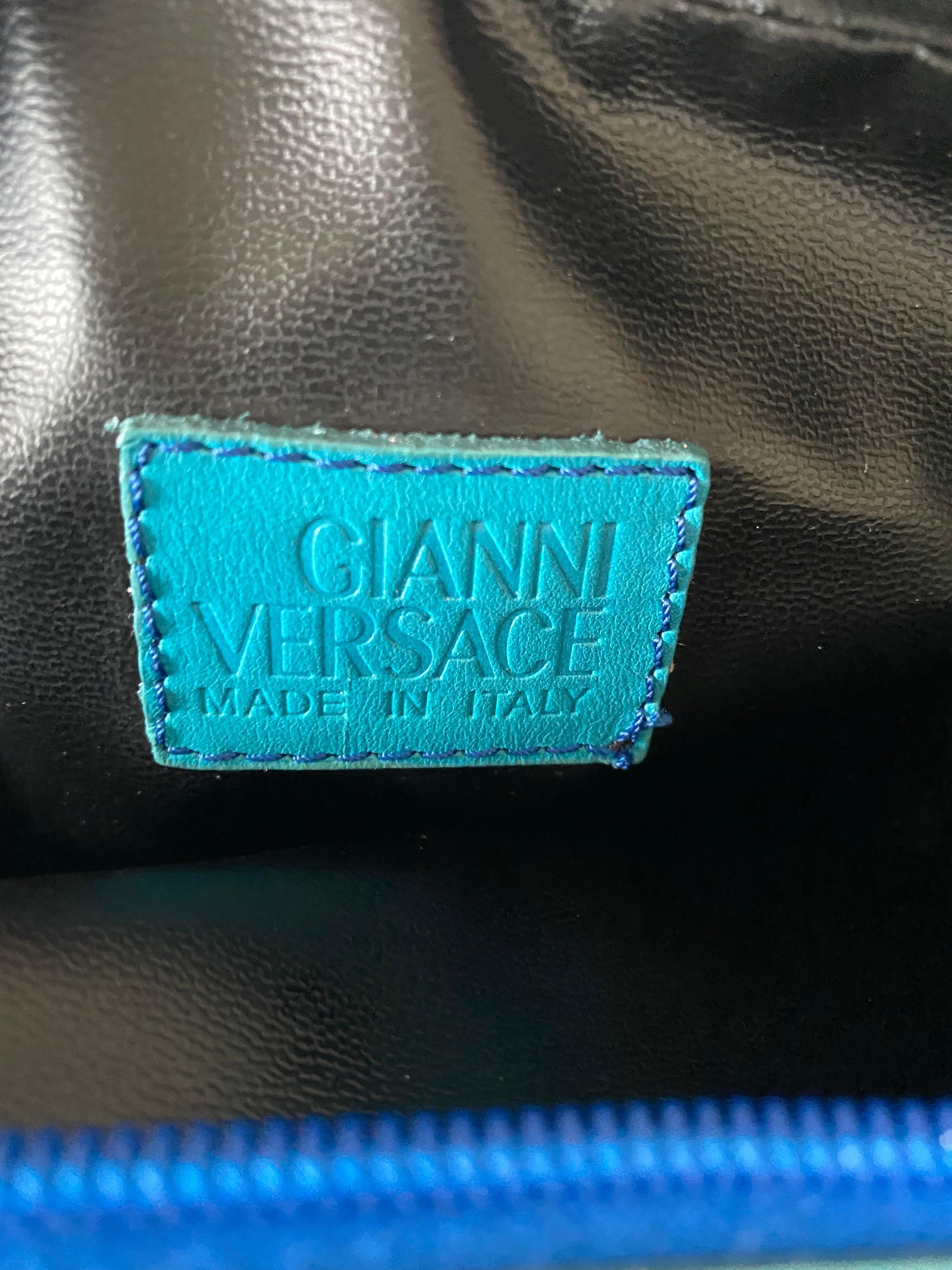 Women's or Men's 1990s Gianni Versace Blue Medusa Medallion Clutch Bag Travel Toiletry with Tag For Sale