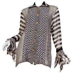 1990s Gianni Versace Boho Collection Ruffled Sheer Silk Chiffon Blouse