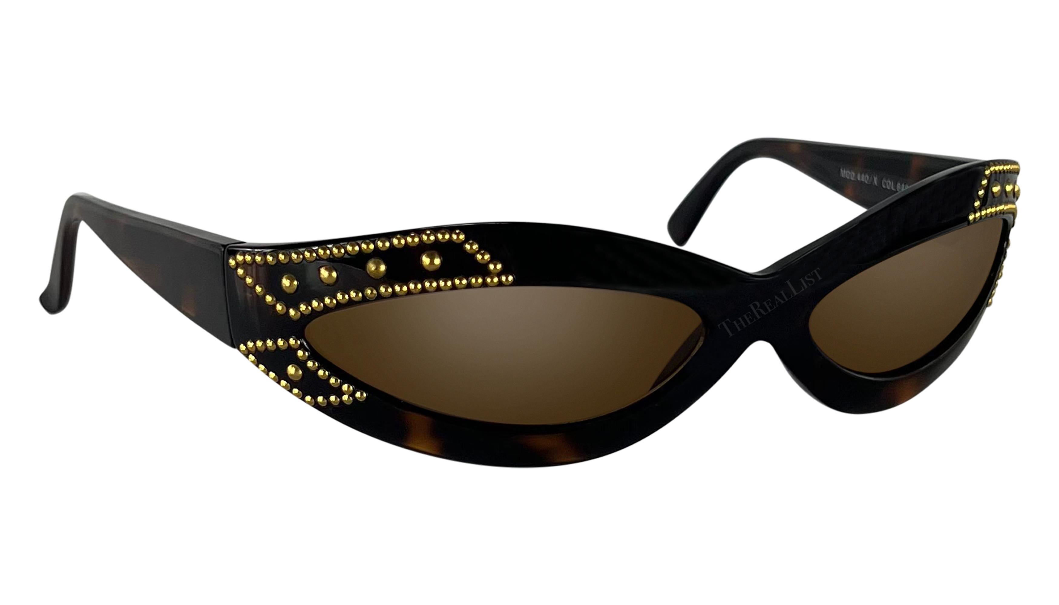 Women's 1990s Gianni Versace Brown Tortoise Shell Gold Studded Medusa Sunglasses For Sale