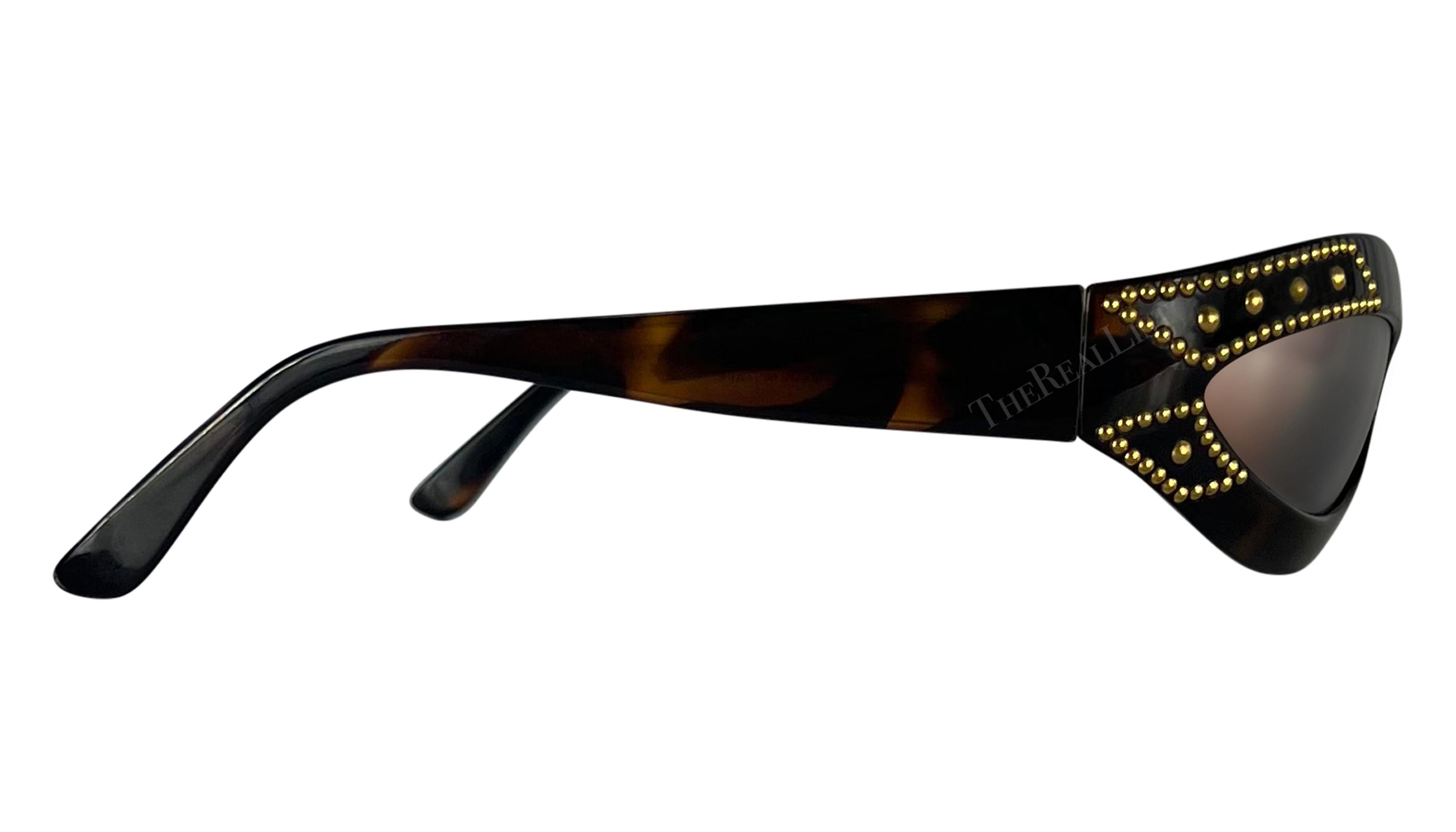 1990s Gianni Versace Brown Tortoise Shell Gold Studded Medusa Sunglasses For Sale 1