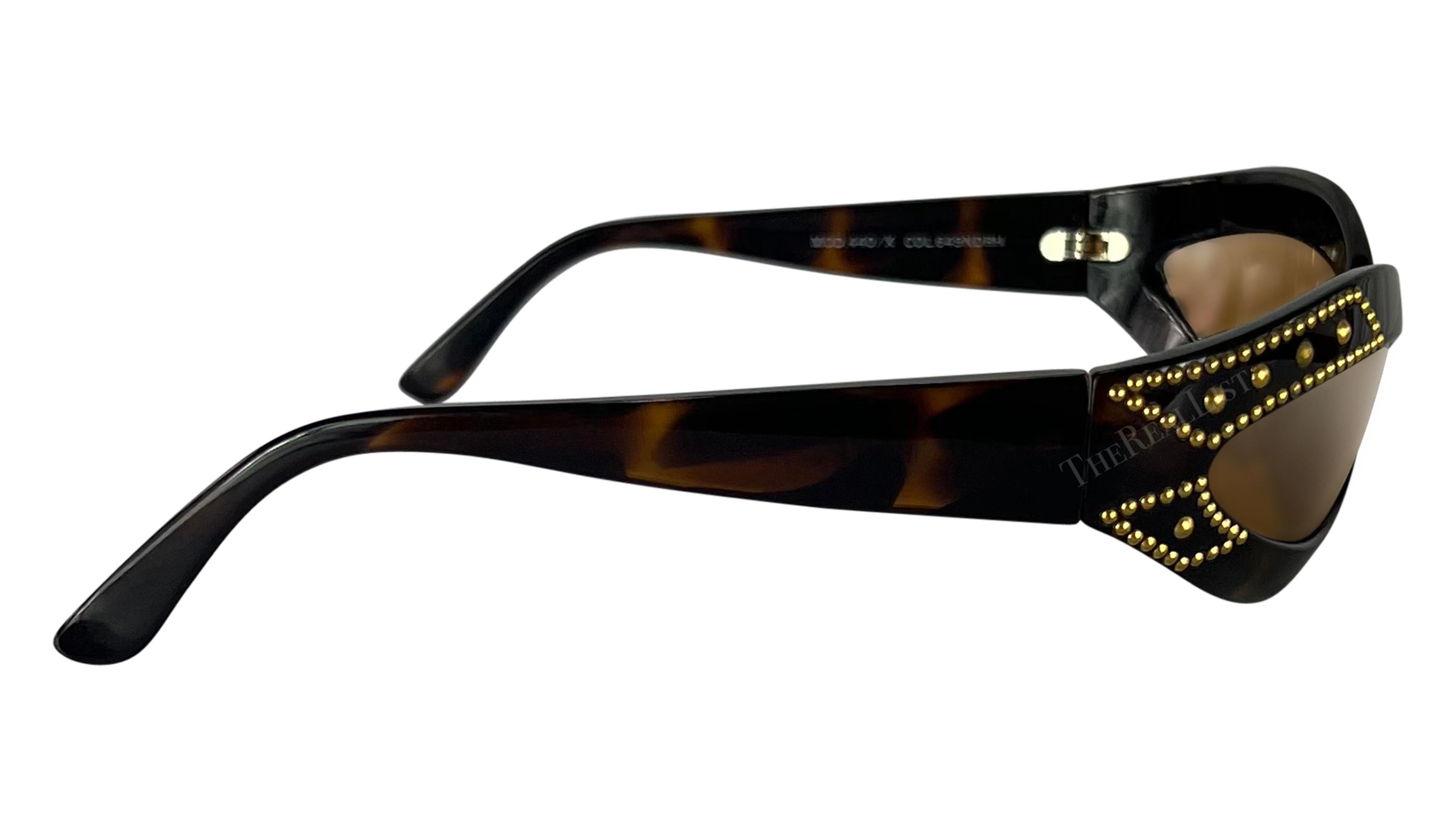 1990s Gianni Versace Brown Tortoise Shell Gold Studded Medusa Sunglasses For Sale 2