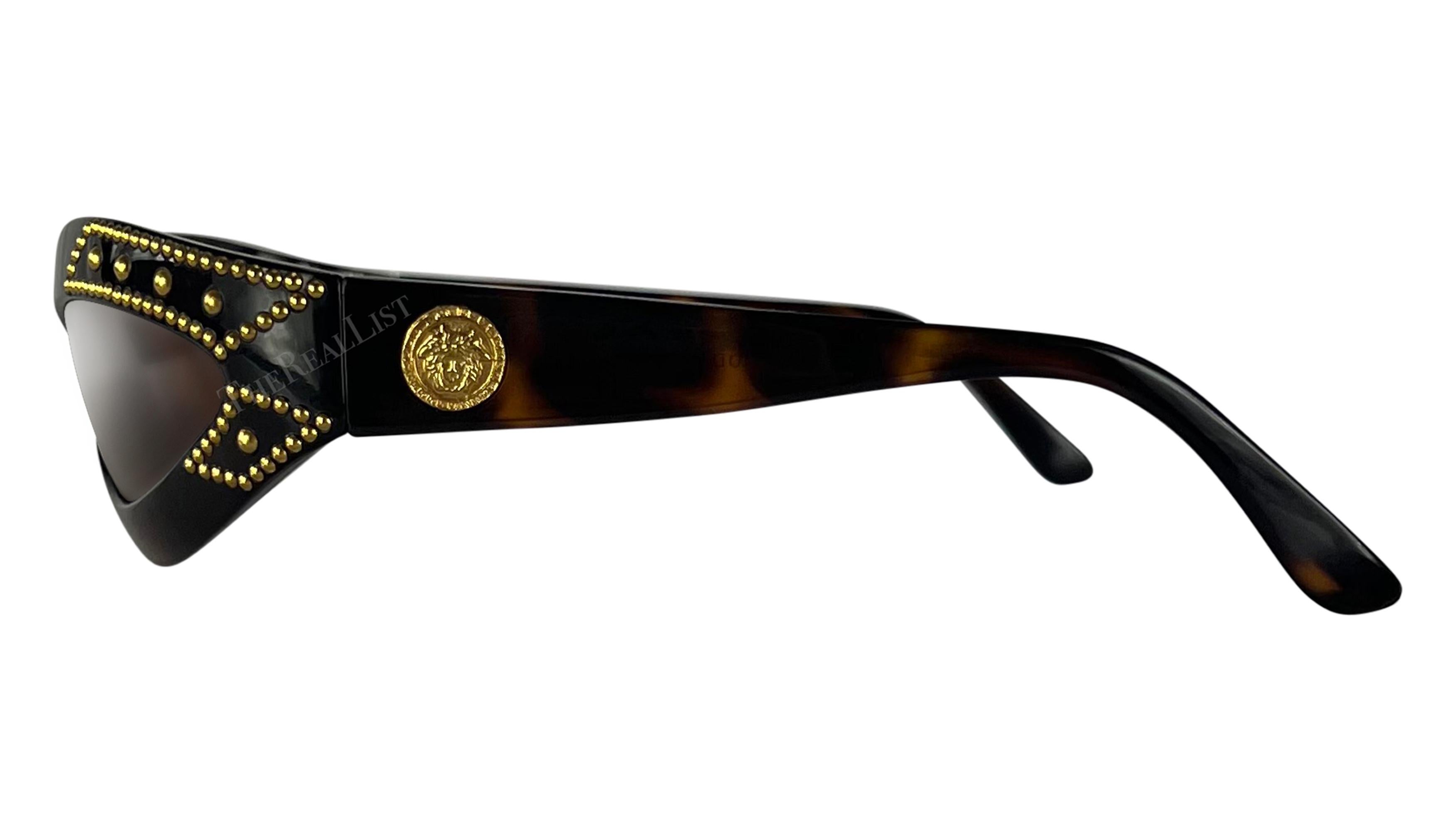 1990s Gianni Versace Brown Tortoise Shell Gold Studded Medusa Sunglasses For Sale 4