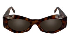1990s Gianni Versace Brown Tortoise Shell Medusa Chunky Pointed Frame Sunglasses