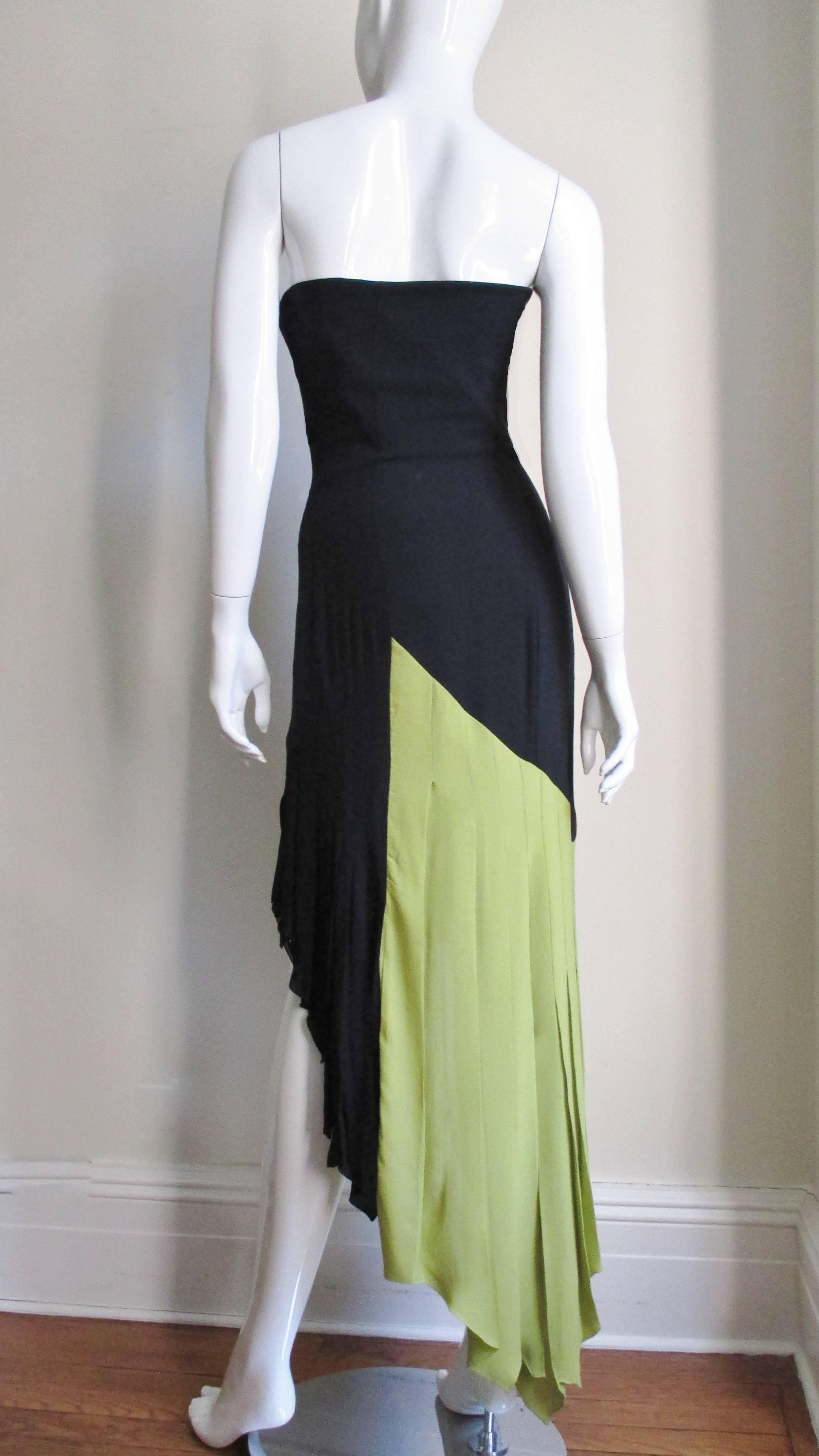 1990s Gianni Versace Color Block Bustier Dress with Lime Train 7