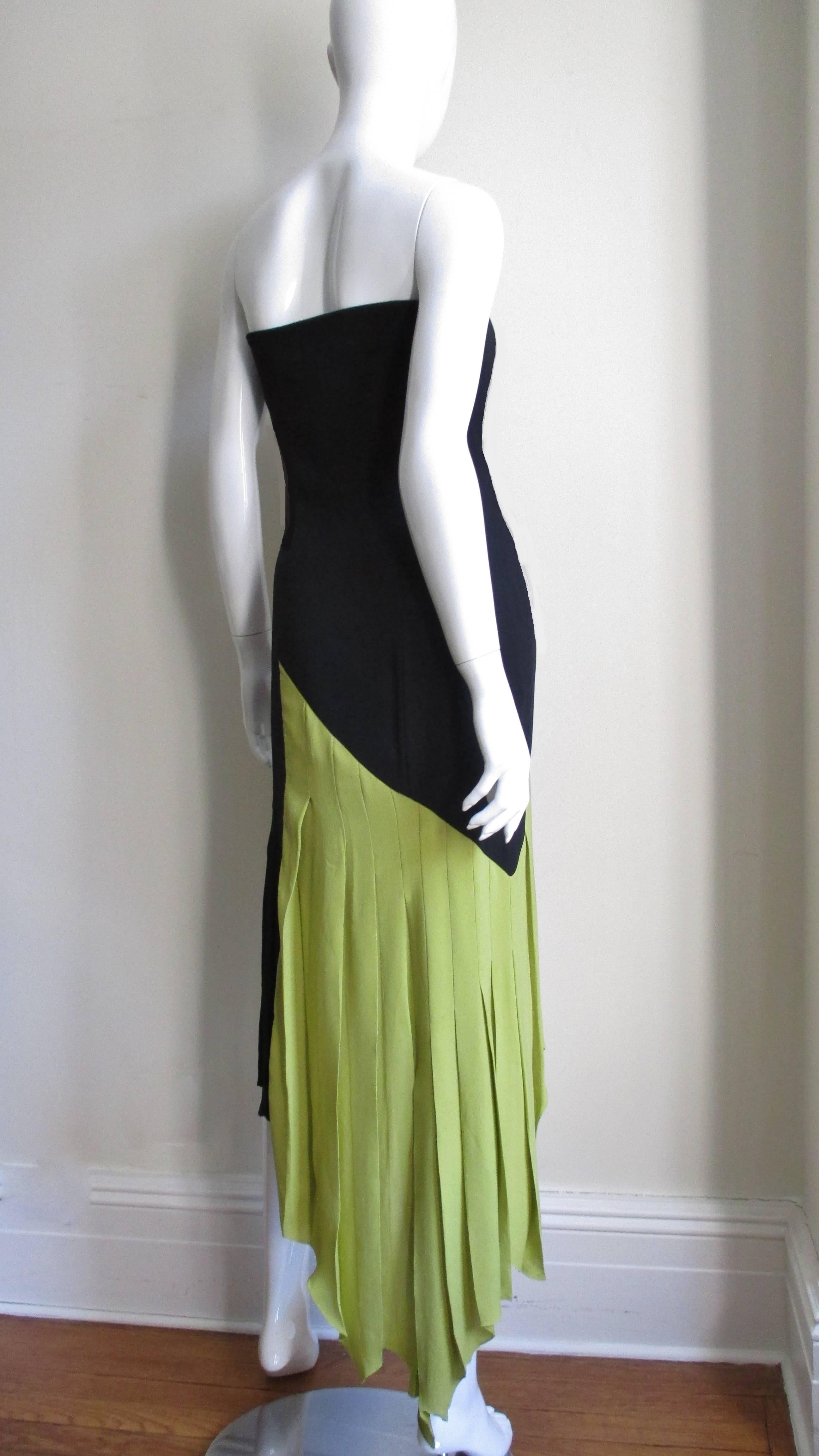 1990s Gianni Versace Color Block Bustier Dress with Lime Train 4