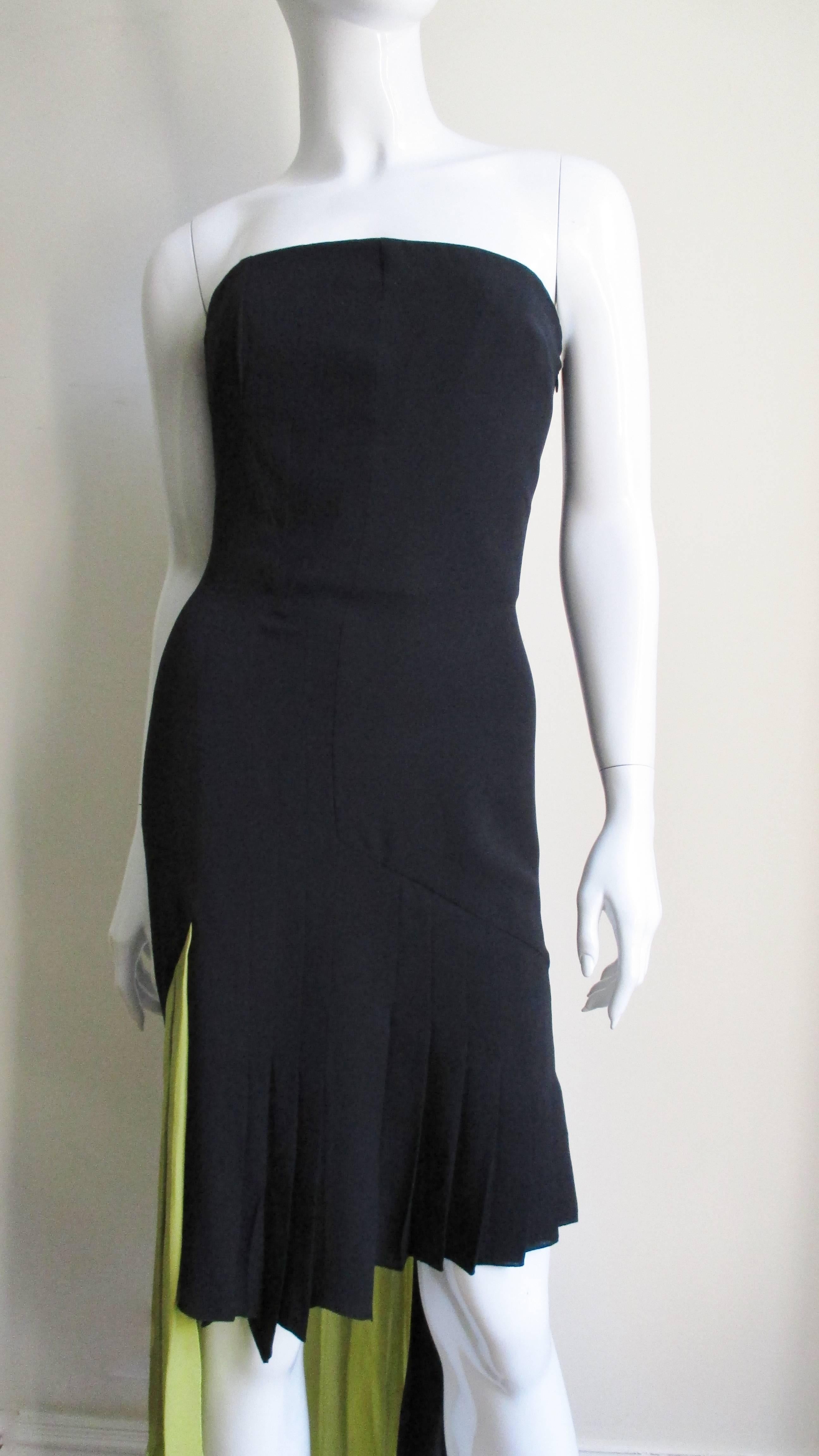 Black 1990s Gianni Versace Color Block Bustier Dress with Lime Train