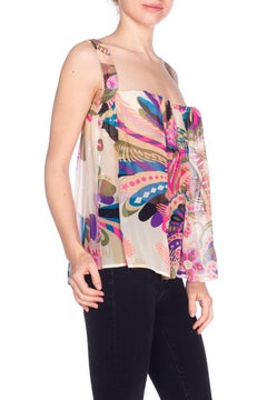 2000S GIANNI VERSACE Silk Chiffon Sheer Top With Bulit In Bra