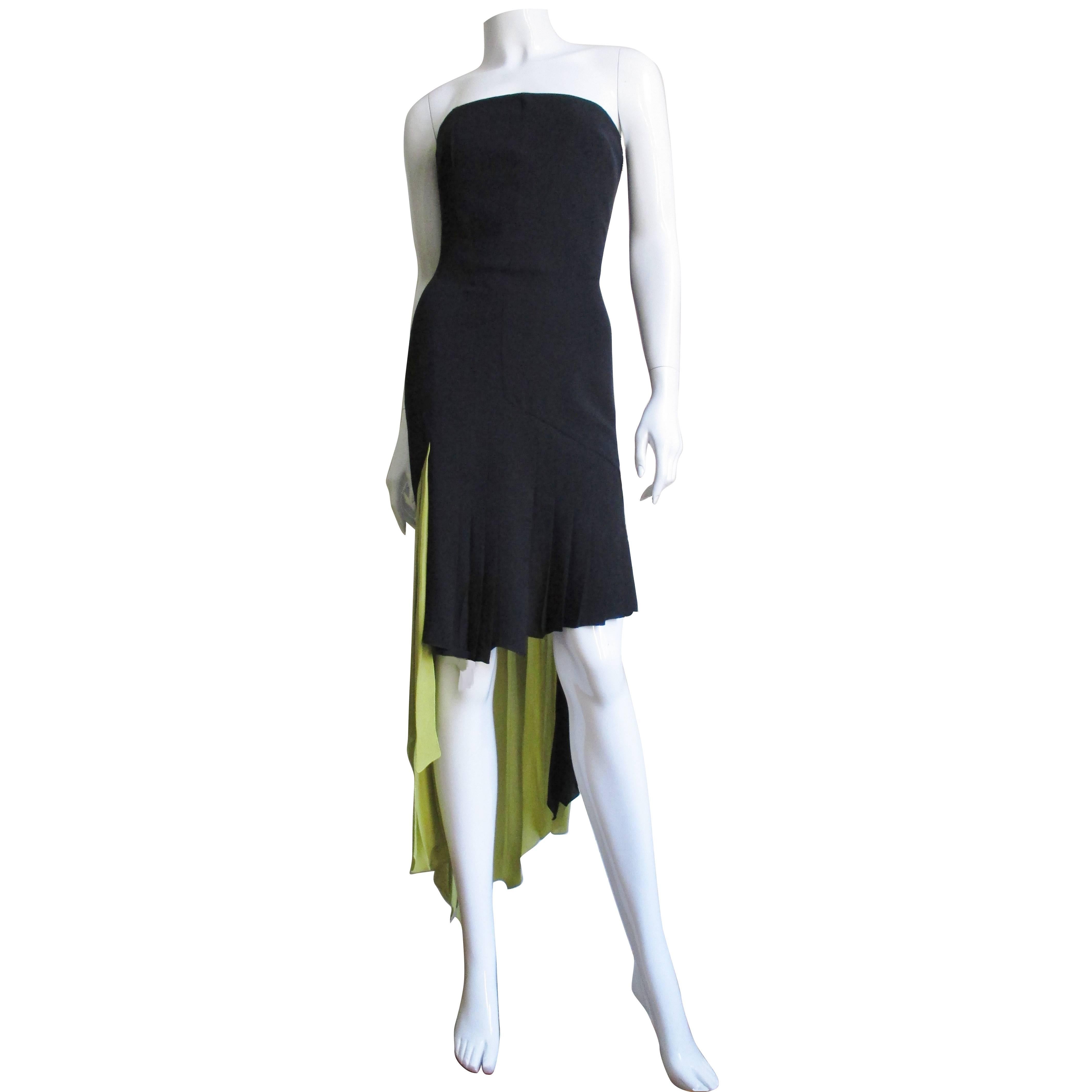 1990s Gianni Versace Color Block Bustier Dress with Lime Train