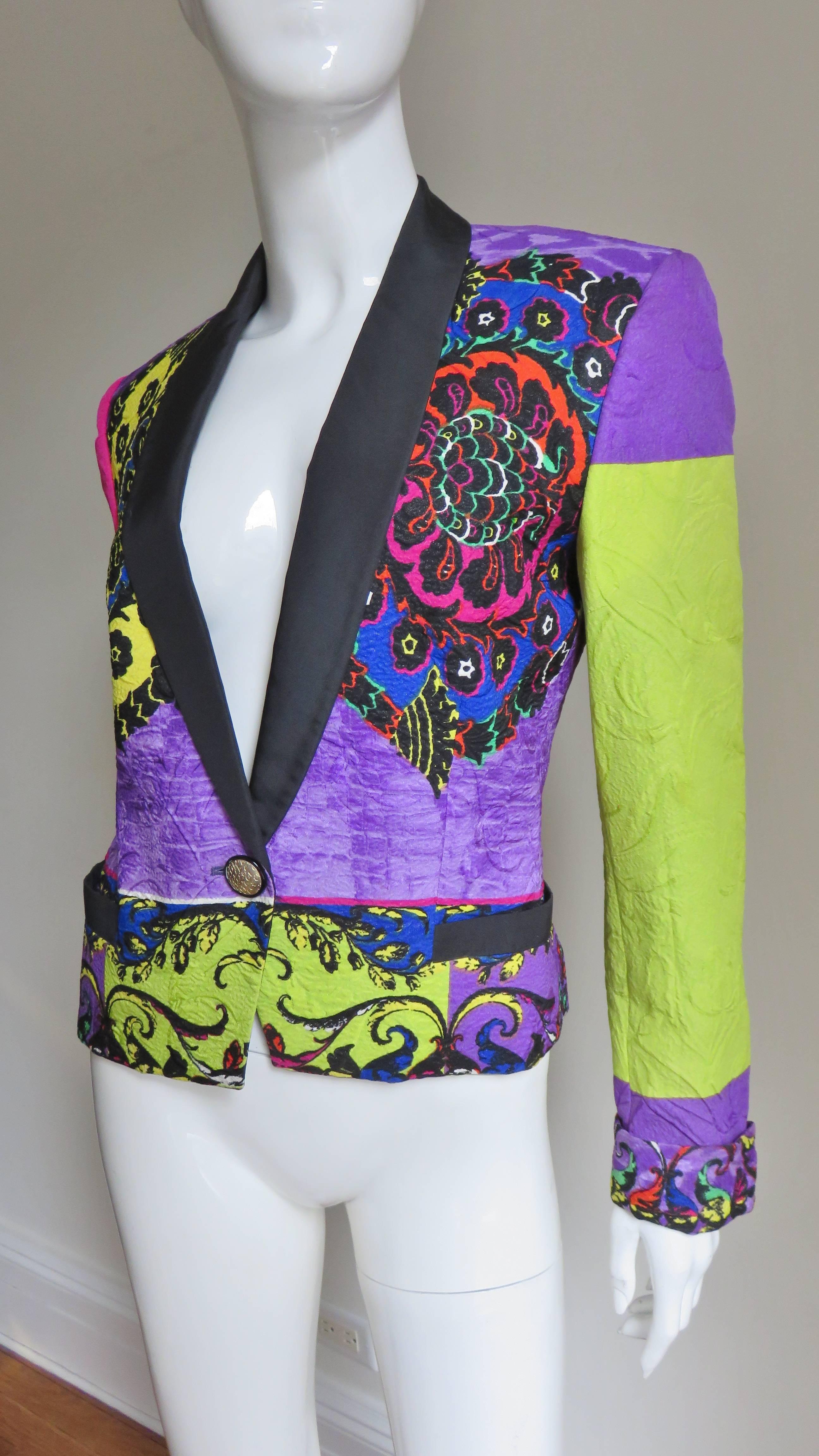 1990s Gianni Versace Color Block Silk Jacket In Excellent Condition In Water Mill, NY