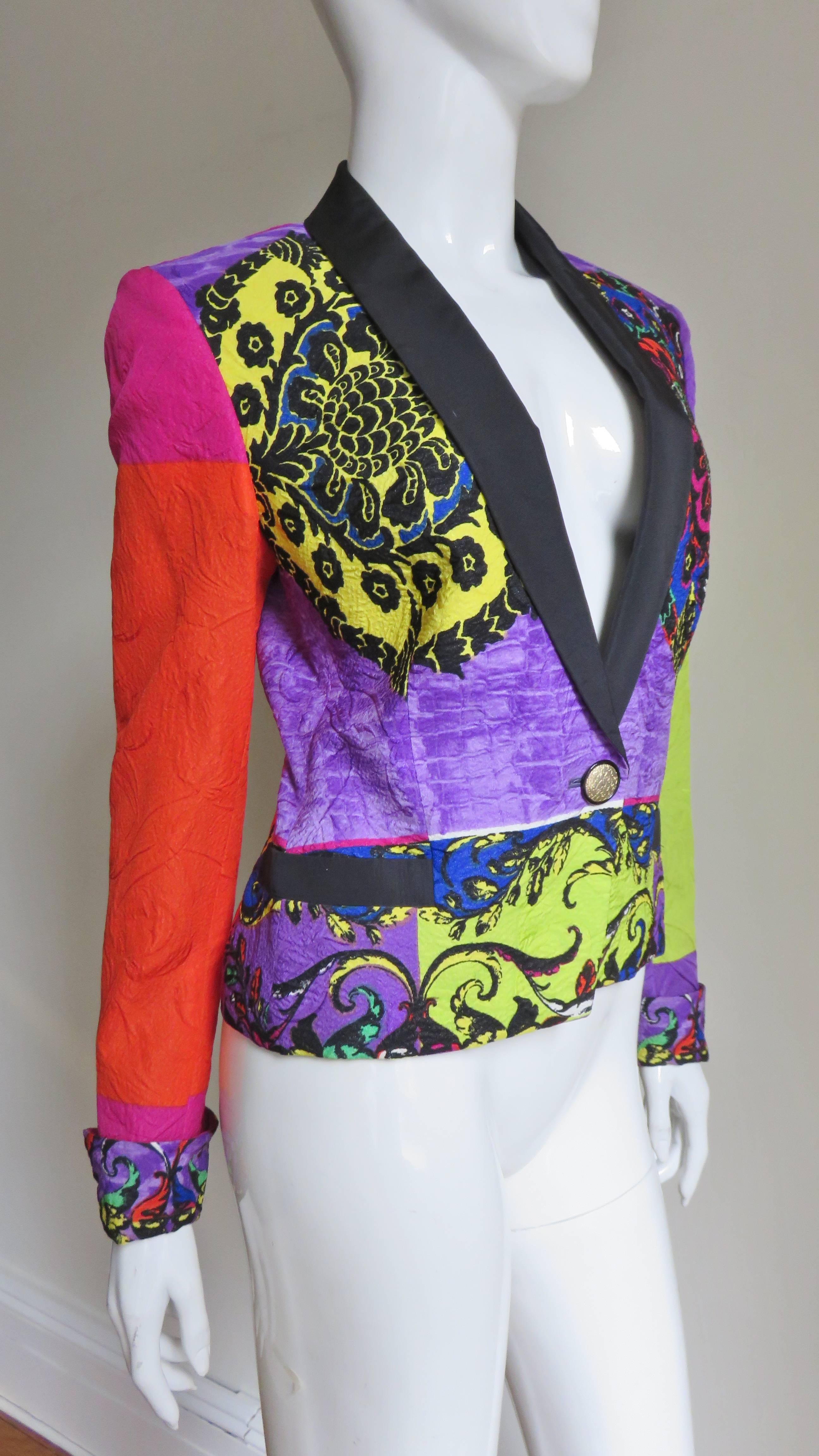 1990s Gianni Versace Color Block Silk Jacket 2