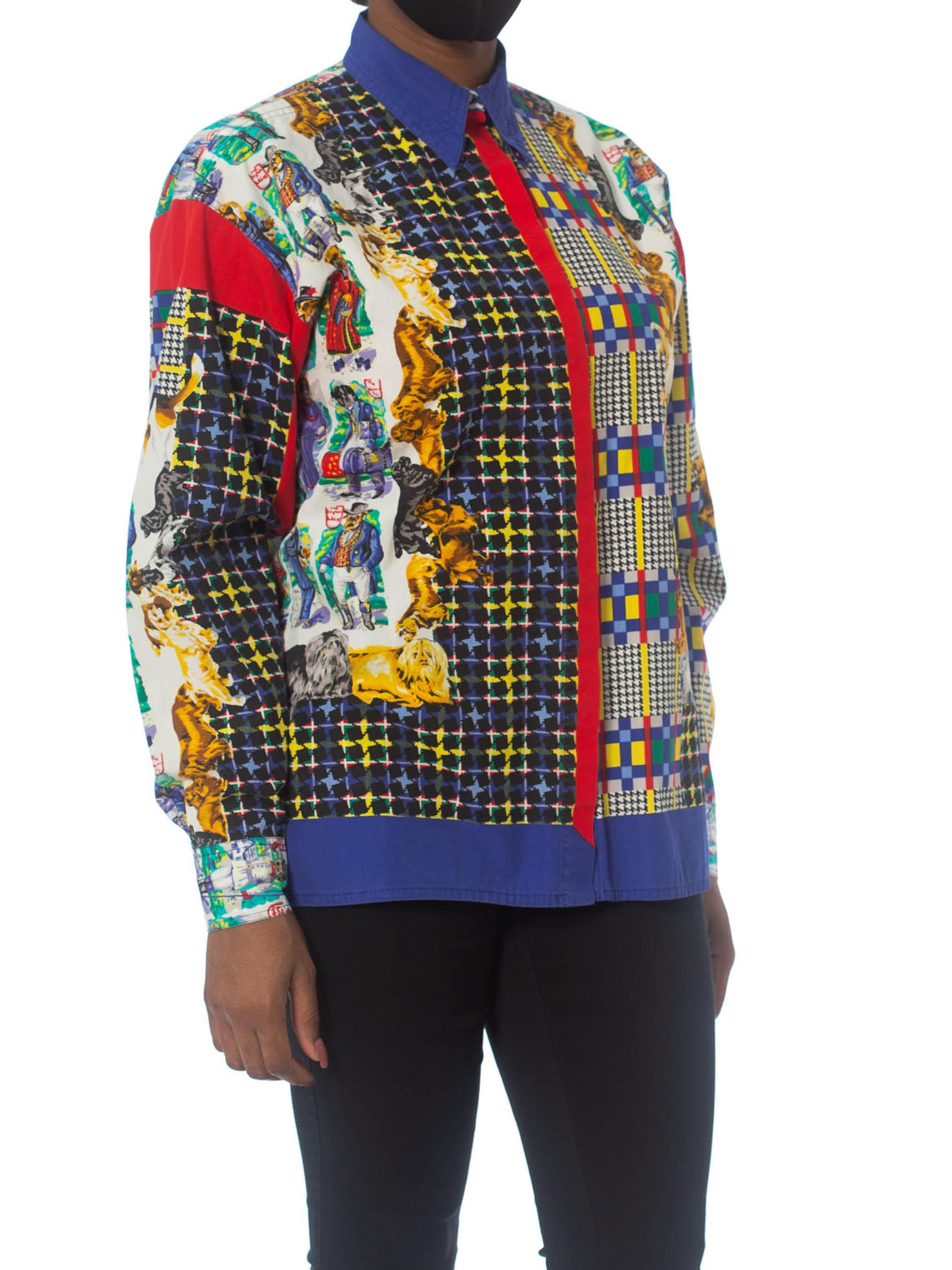Donna 1990S JEANS COUTURE BY GIANNI VERSACE Camicia in cotone con stampa cane e pied de poule in vendita