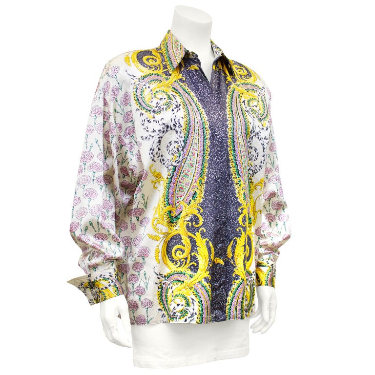 1990s Gianni Versace Couture Baroque and Carnation Print Silk Shirt For ...