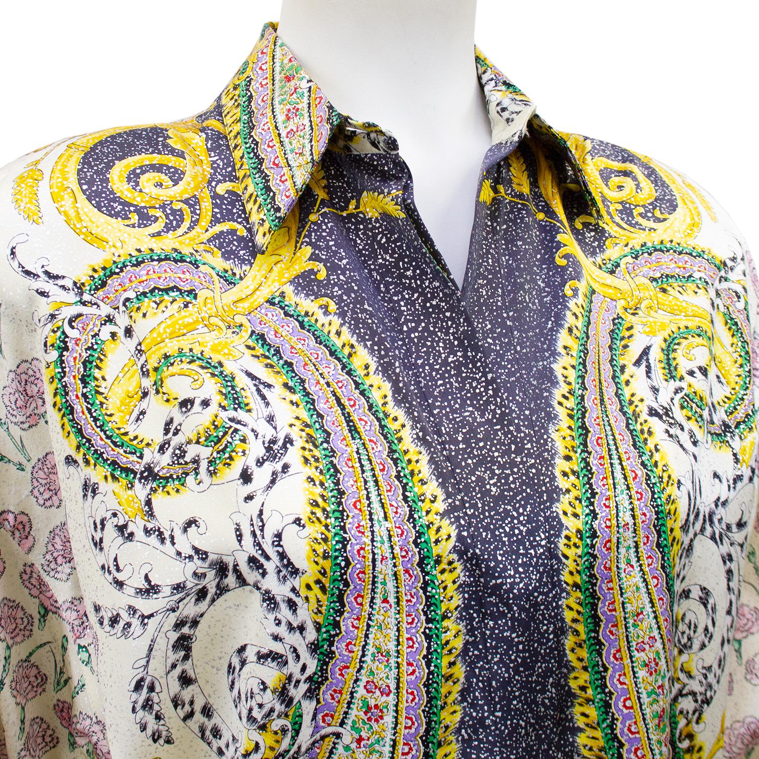 Women's or Men's 1990s Gianni Versace Couture Baroque and Carnation Print Silk Shirt  For Sale