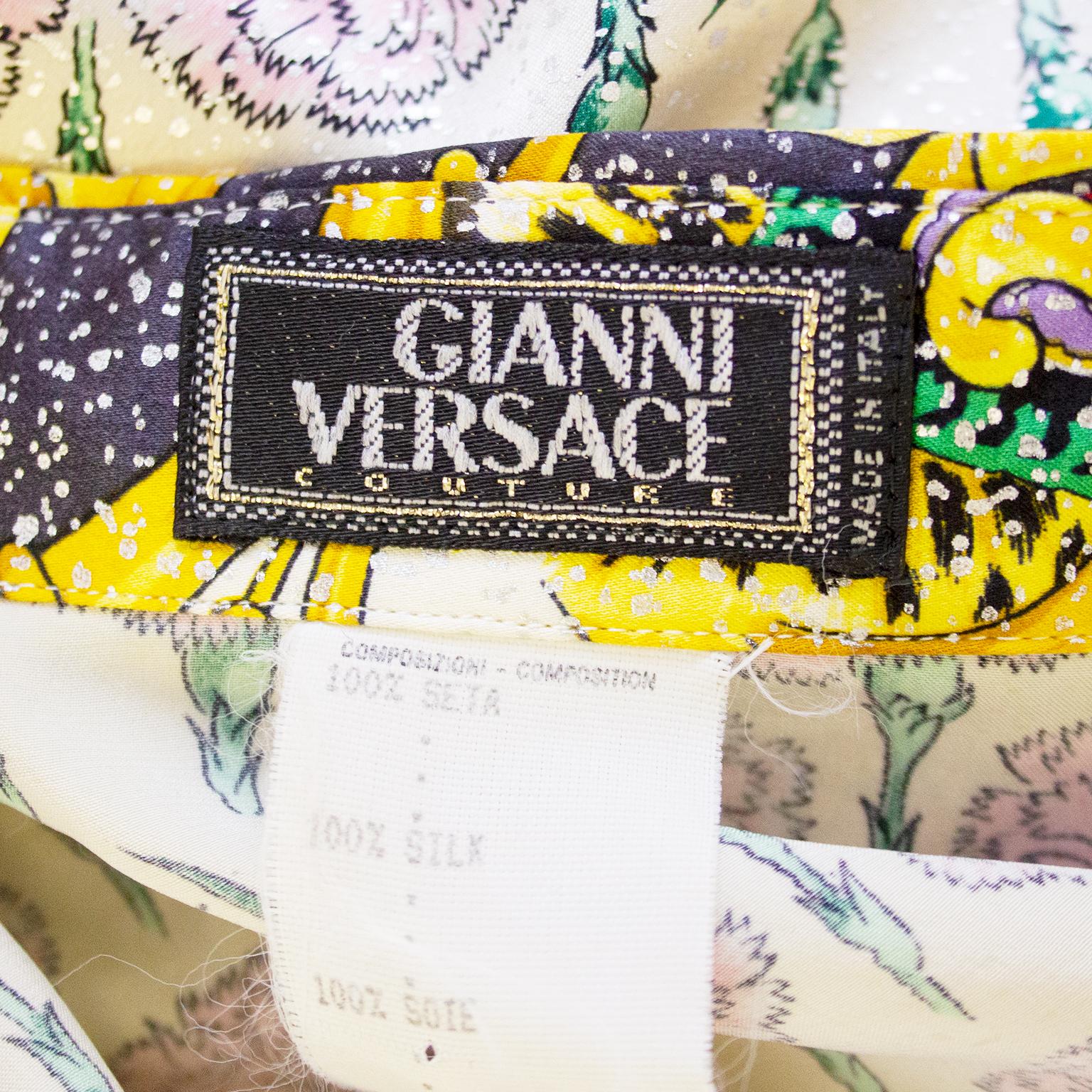 1990s Gianni Versace Couture Baroque and Carnation Print Silk Shirt For Sale 2