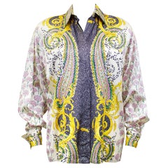 Retro 1990s Gianni Versace Couture Baroque and Carnation Print Silk Shirt 