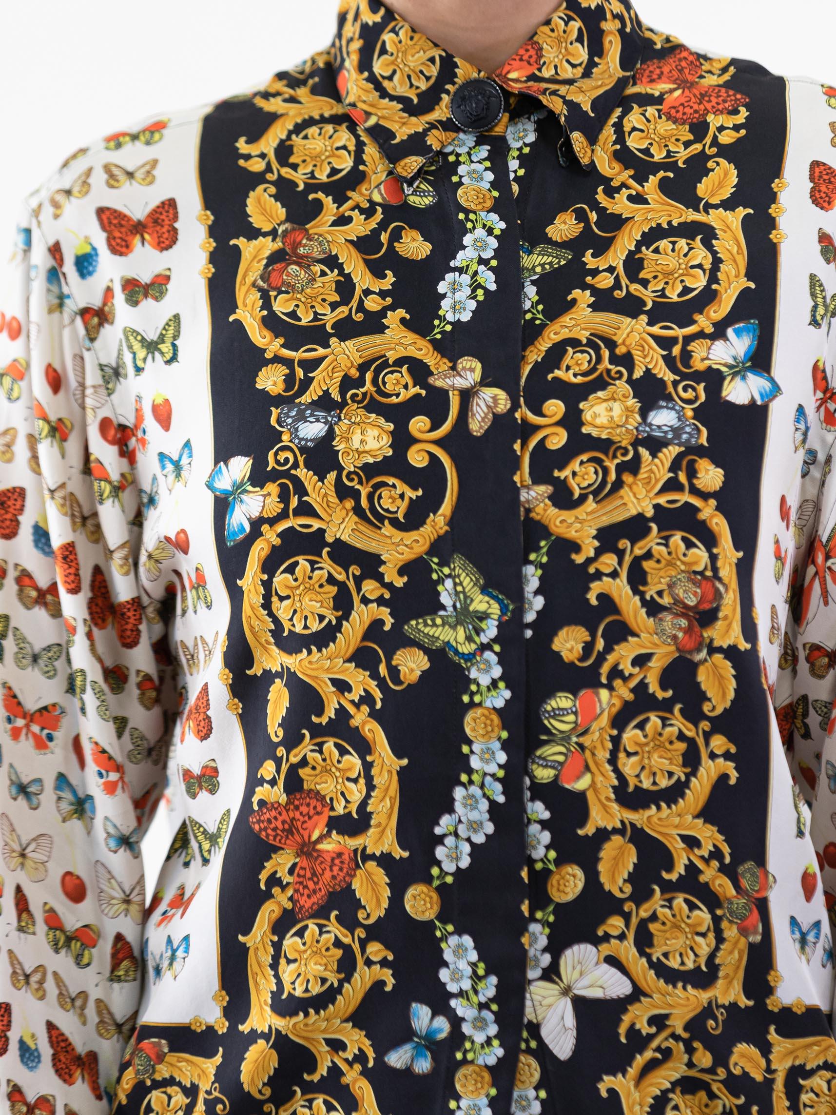 1990S VERSACE Baroque Butterfly Print Blouse In Excellent Condition In New York, NY