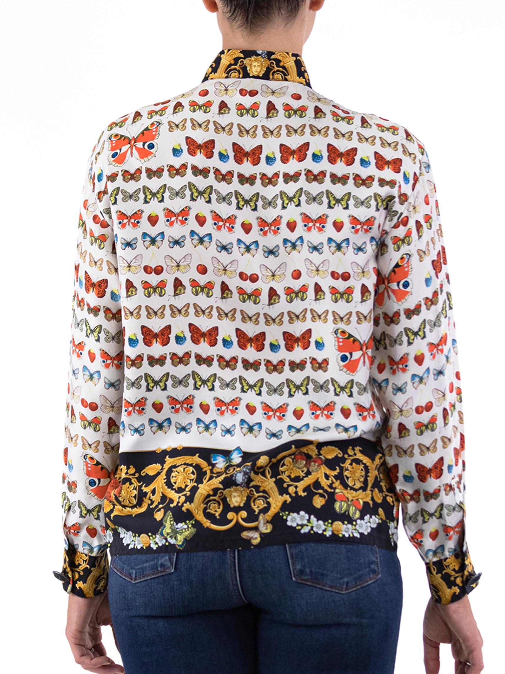 1990S VERSACE Baroque Butterfly Print Blouse 1