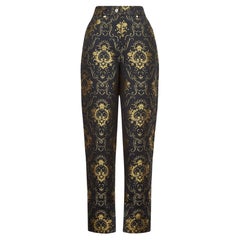 1990s Gianni Versace Couture Black and Gold Baroque Pants