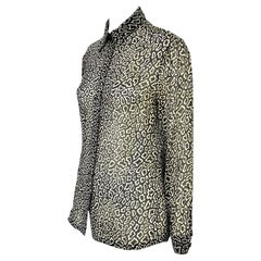 1990s Gianni Versace Couture Black and White Animal Print Sheer Button Down Top