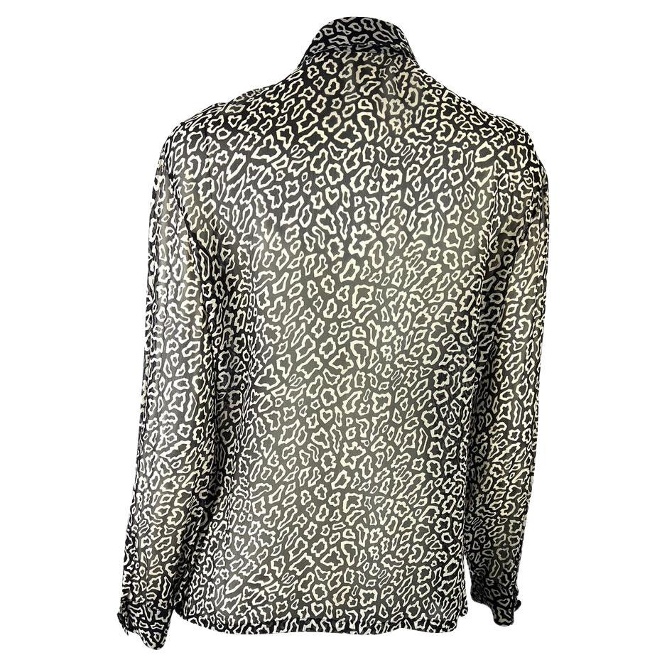 Women's 1990s Gianni Versace Couture Black and White Animal Print Sheer Button Down Top  For Sale