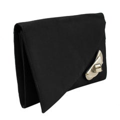 1990s Gianni Versace Couture Black Grosgrain Clutch with Silver Detail