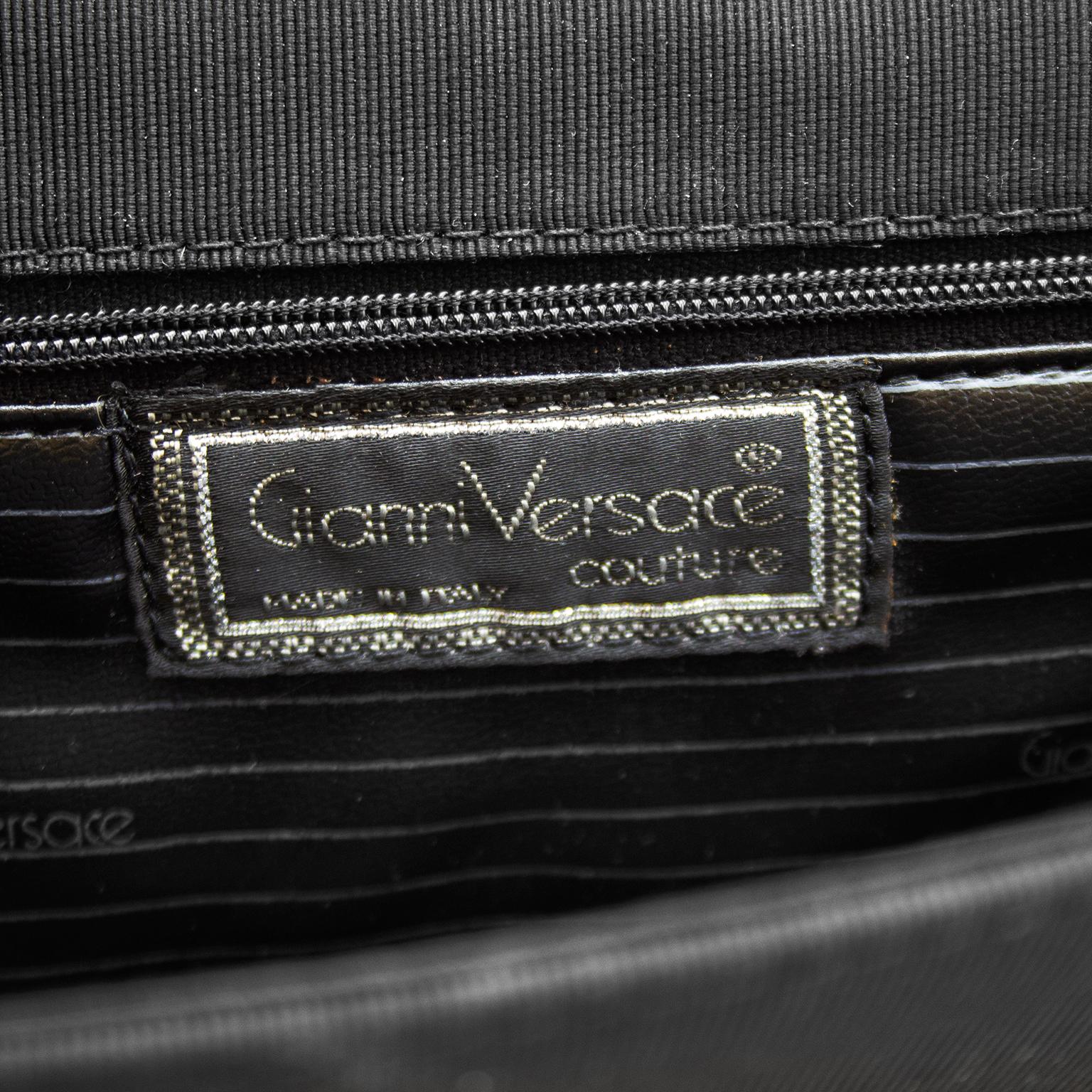 1990s Gianni Versace Couture Black Grosgrain Clutch with Silver Detail  1