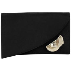 Vintage 1990s Gianni Versace Couture Black Grosgrain Clutch with Silver Detail 