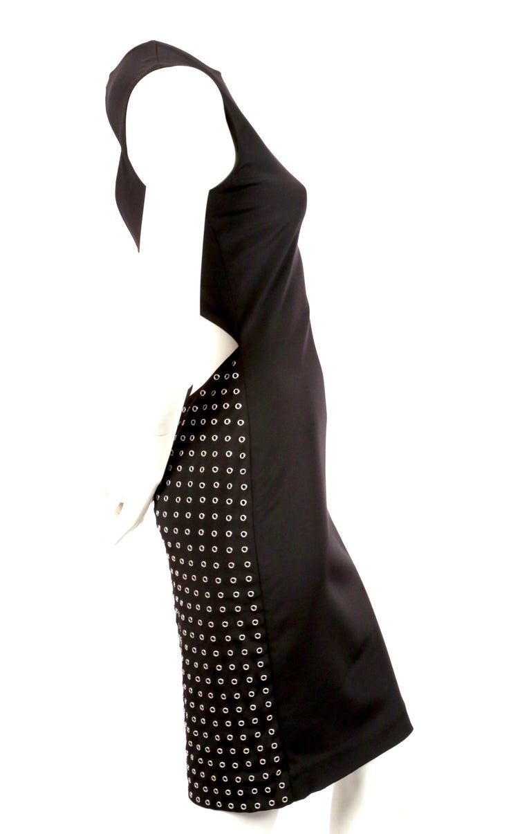1990's GIANNI VERSACE COUTURE black jersey dress with grommets and cut ...