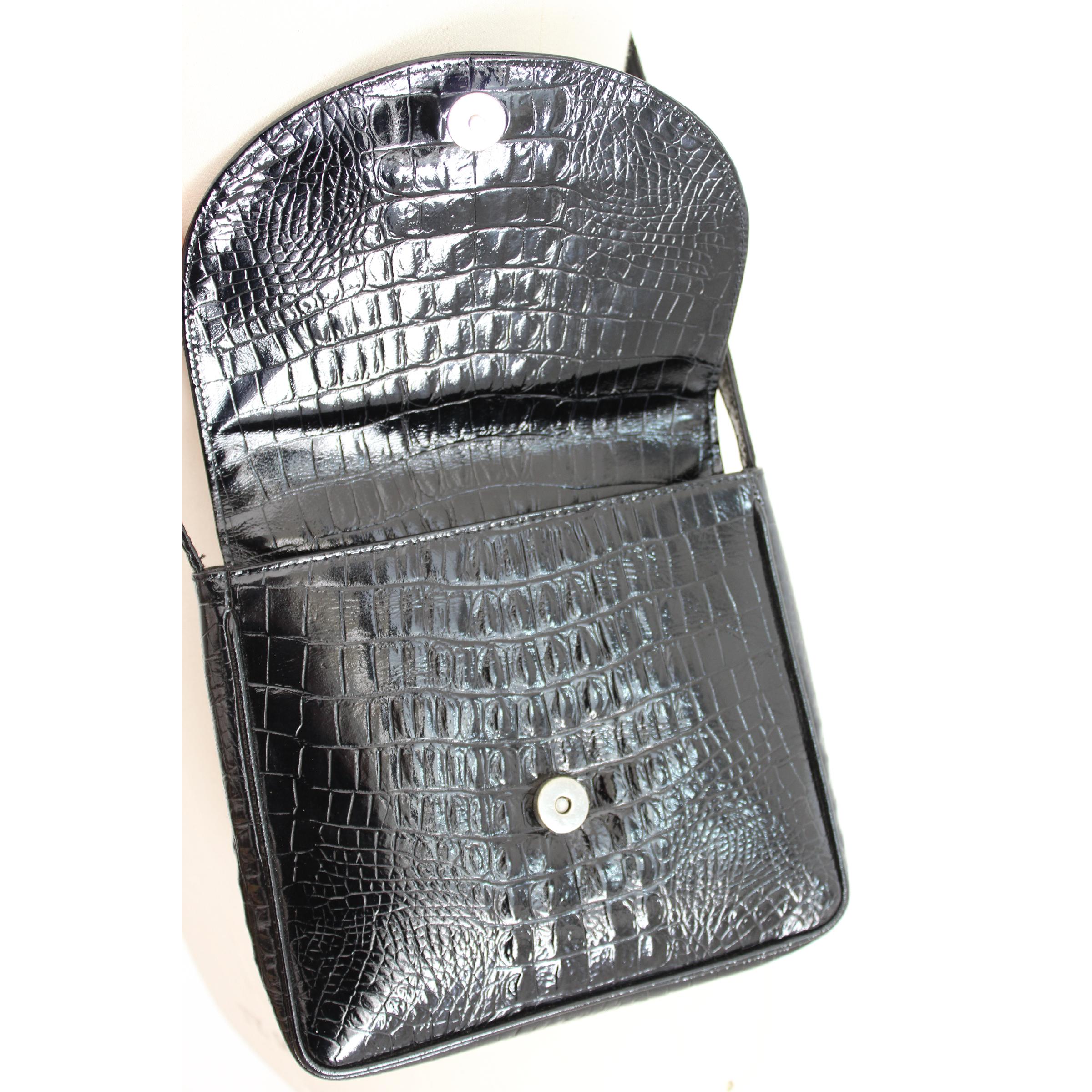 1990s Gianni Versace Couture Black Leather Crocodile Print Vintage Shoulder Bag 2