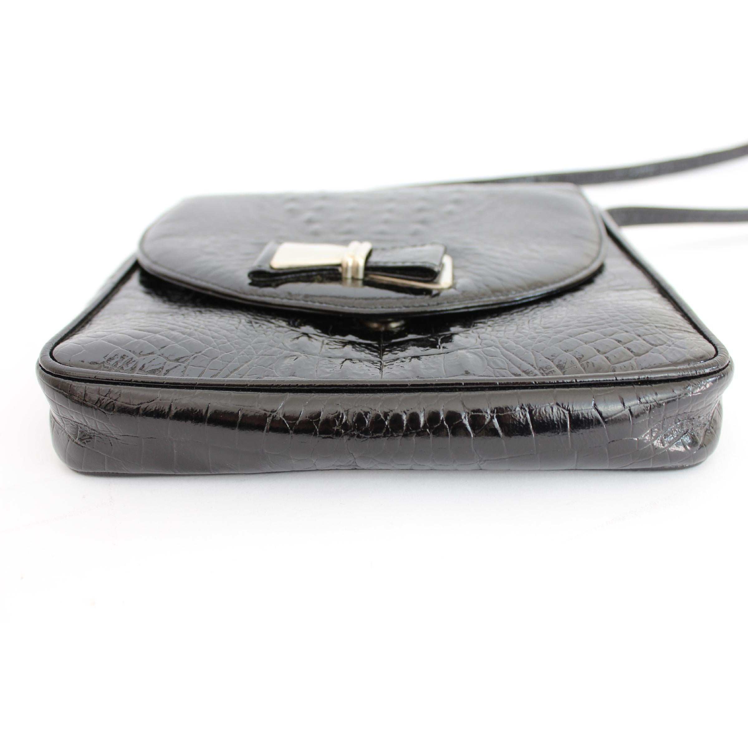 1990s Gianni Versace Couture Black Leather Crocodile Print Vintage Shoulder Bag 3
