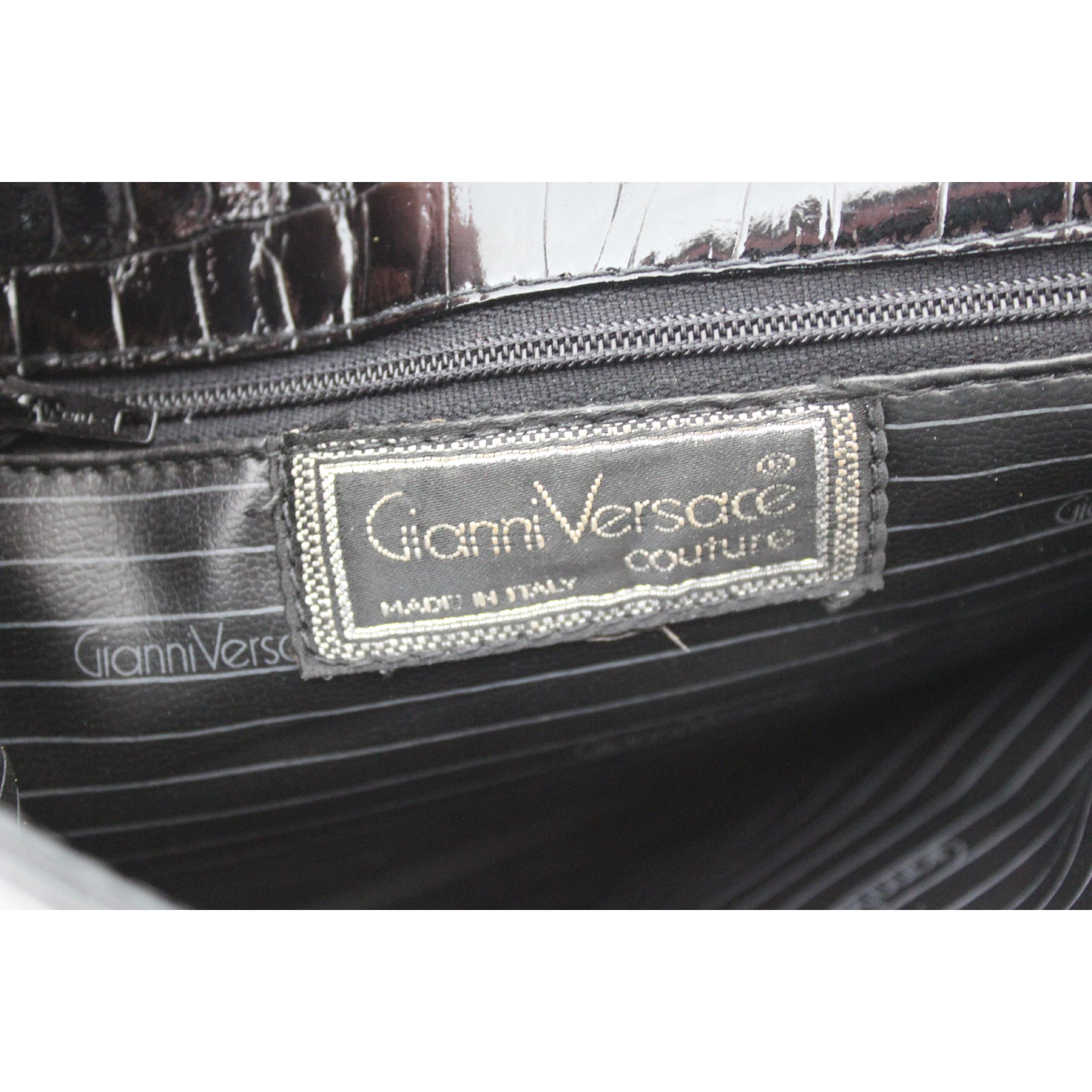 1990s Gianni Versace Couture Black Leather Crocodile Print Vintage Shoulder Bag 5