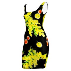 Versace Black Sheer Stretch Sleeveless Yellow Floral Dress