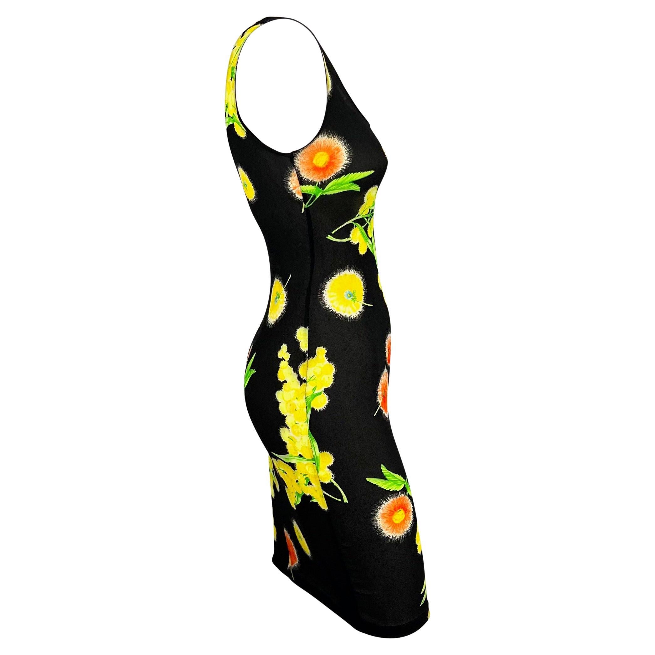 Women's Versace Black Sheer Stretch Sleeveless Yellow Floral Dress