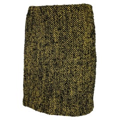 1990s Gianni Versace Couture Black Yellow Chevron Tweed Skirt