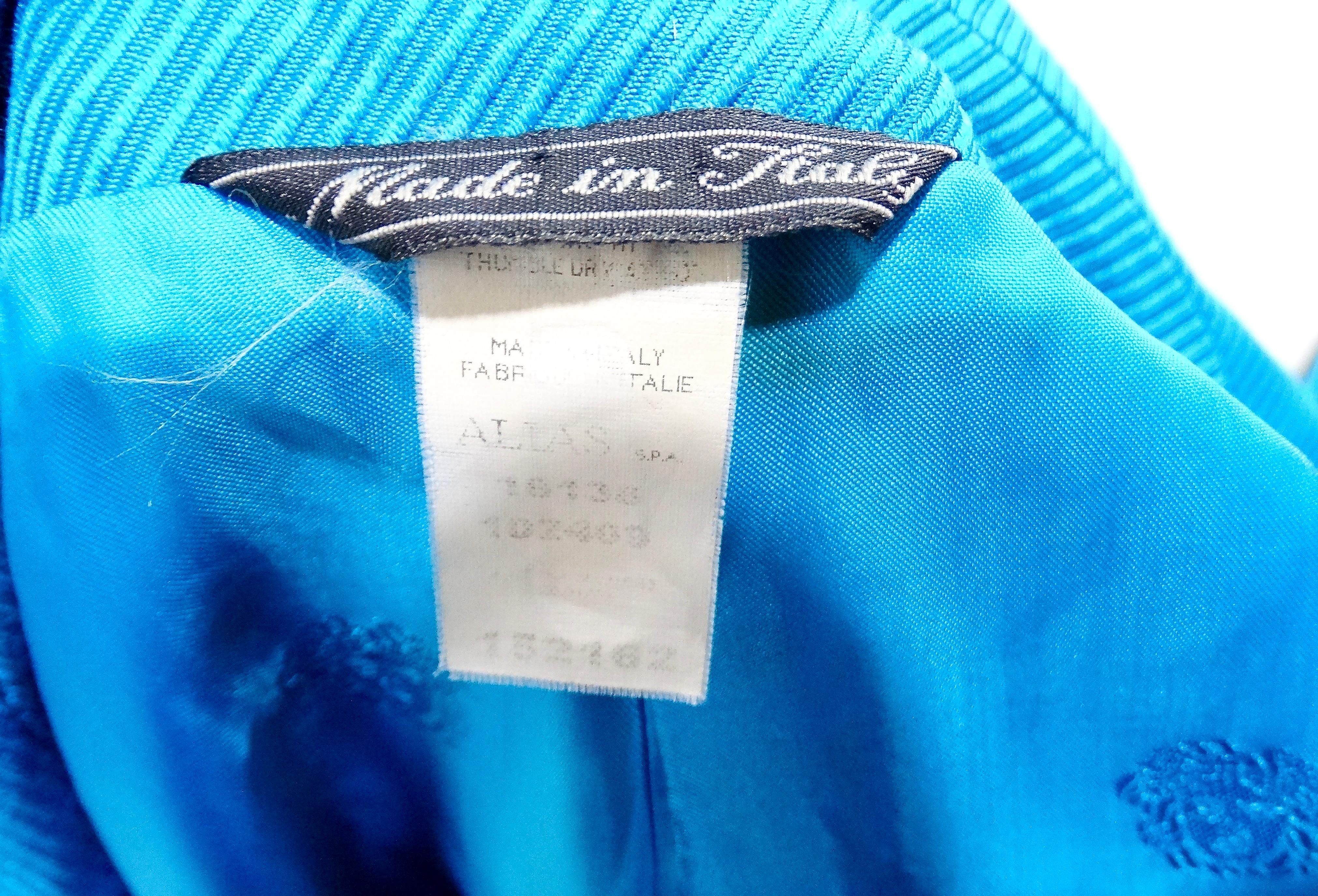 1990s Gianni Versace Couture Bright Blue Silk Top & Skirt Set For Sale 10