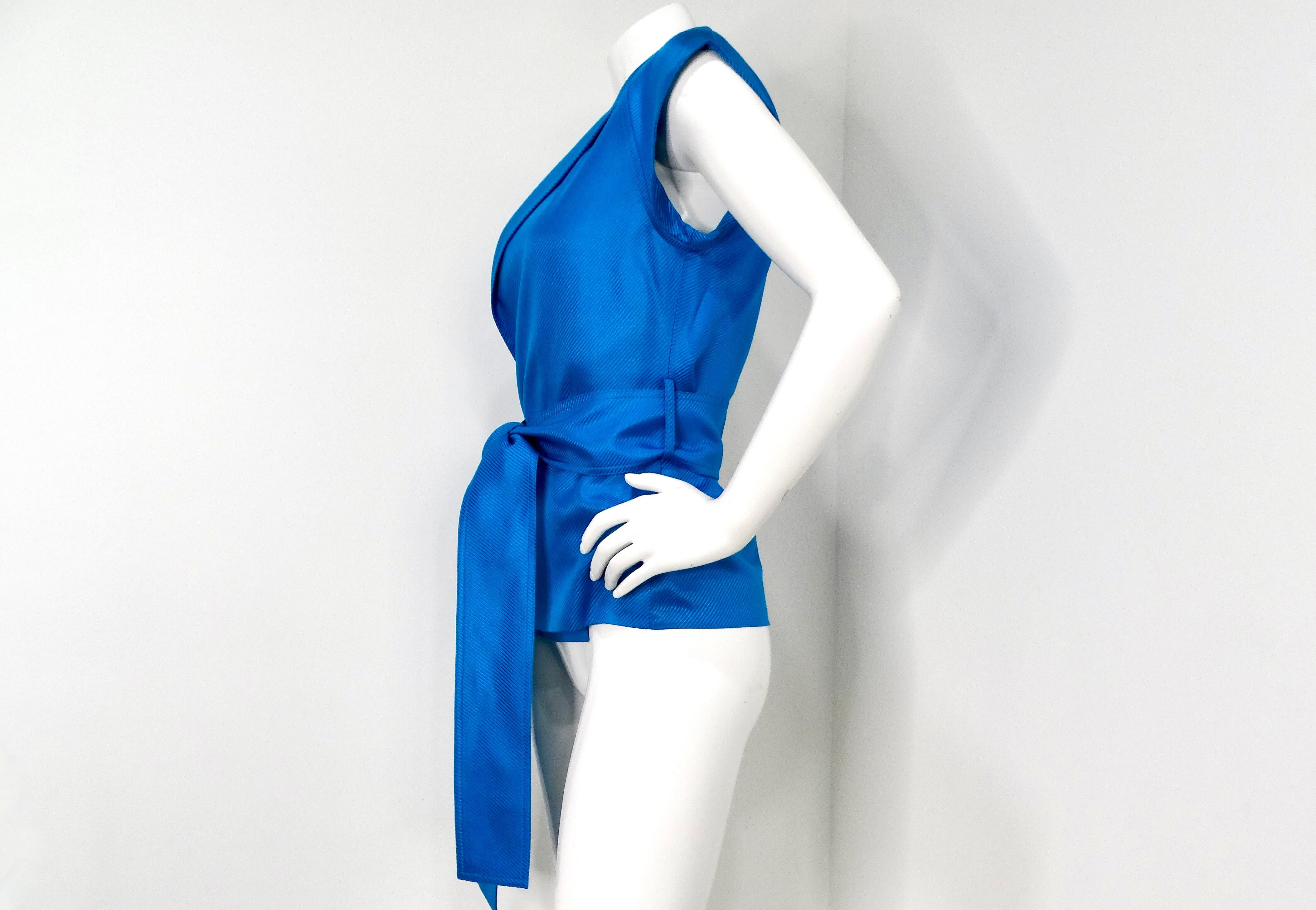 1990s Gianni Versace Couture Bright Blue Silk Top & Skirt Set In Good Condition For Sale In Scottsdale, AZ