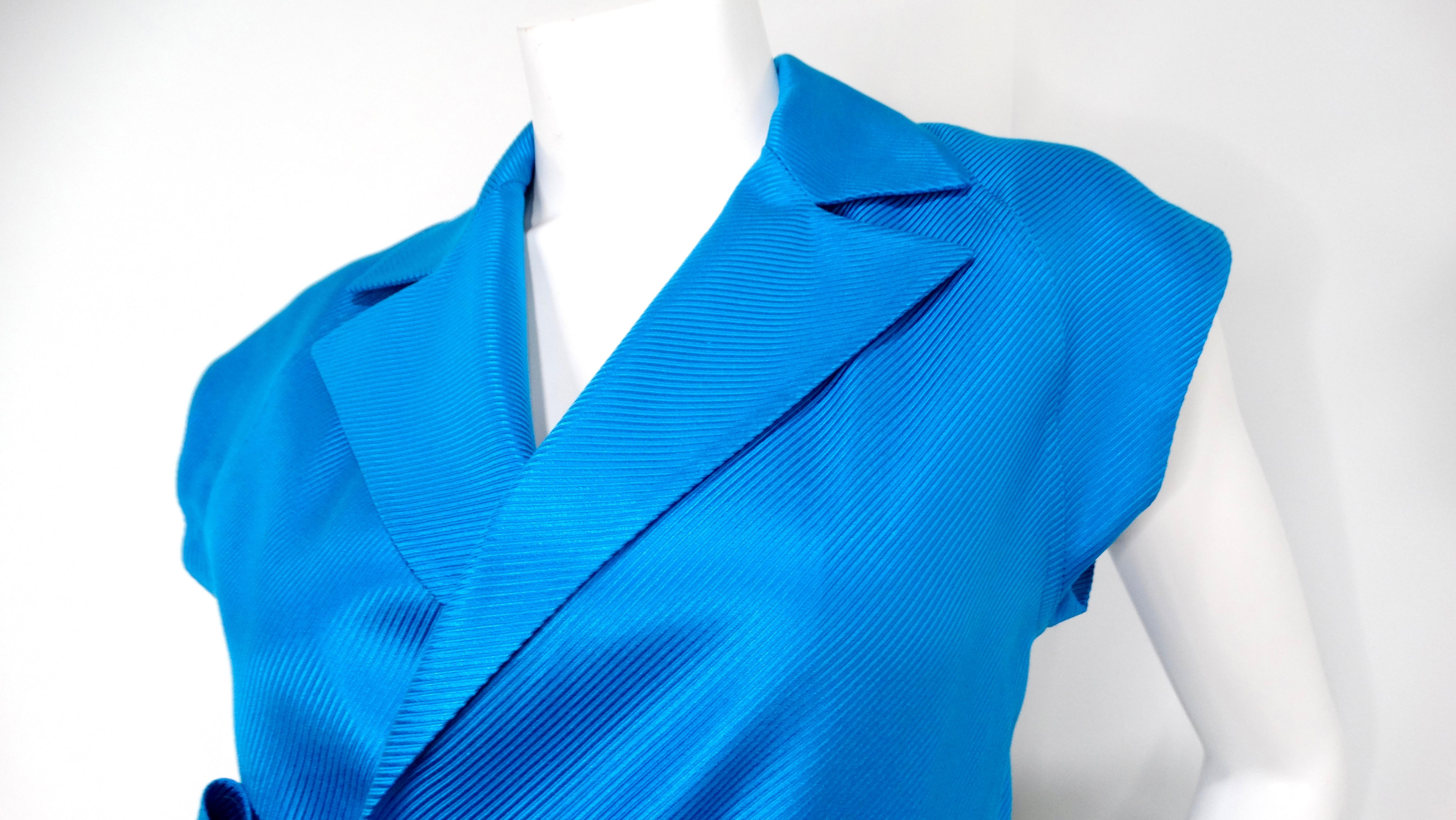 Women's 1990s Gianni Versace Couture Bright Blue Silk Top & Skirt Set For Sale