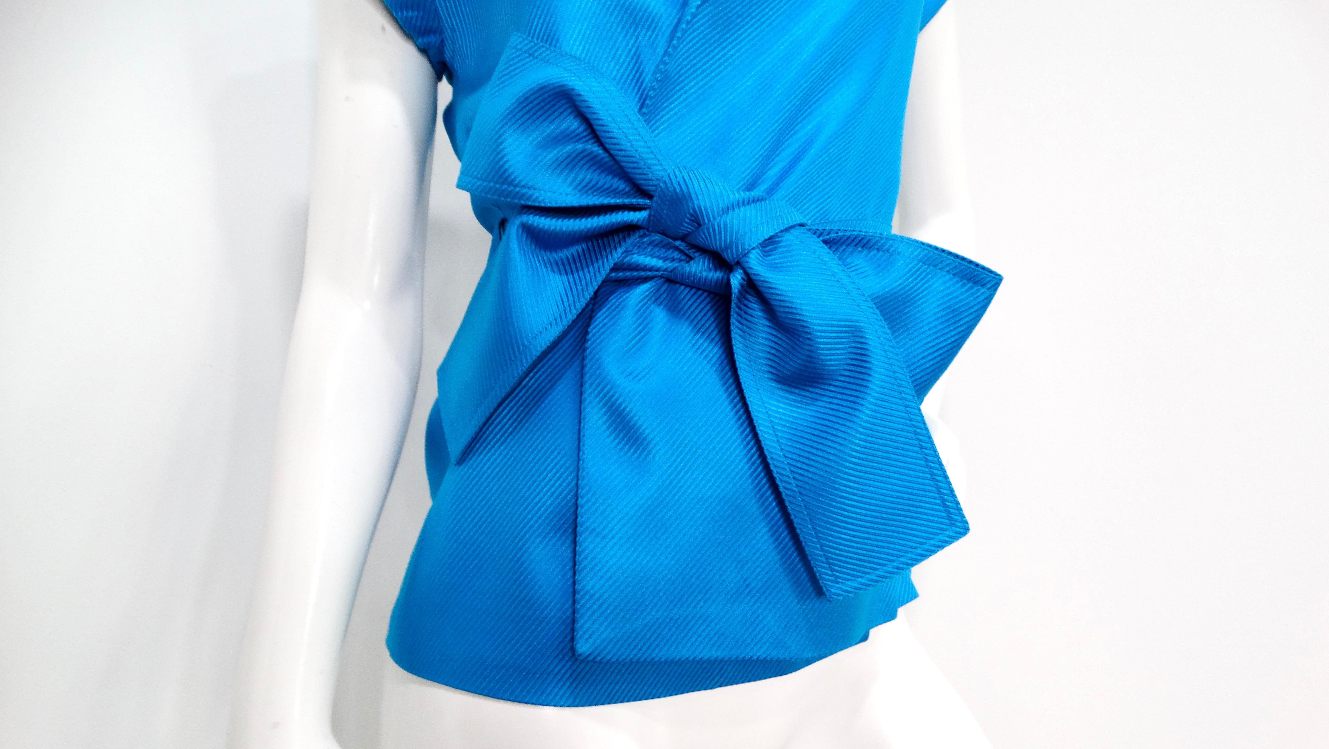 1990s Gianni Versace Couture Bright Blue Silk Top & Skirt Set For Sale 1