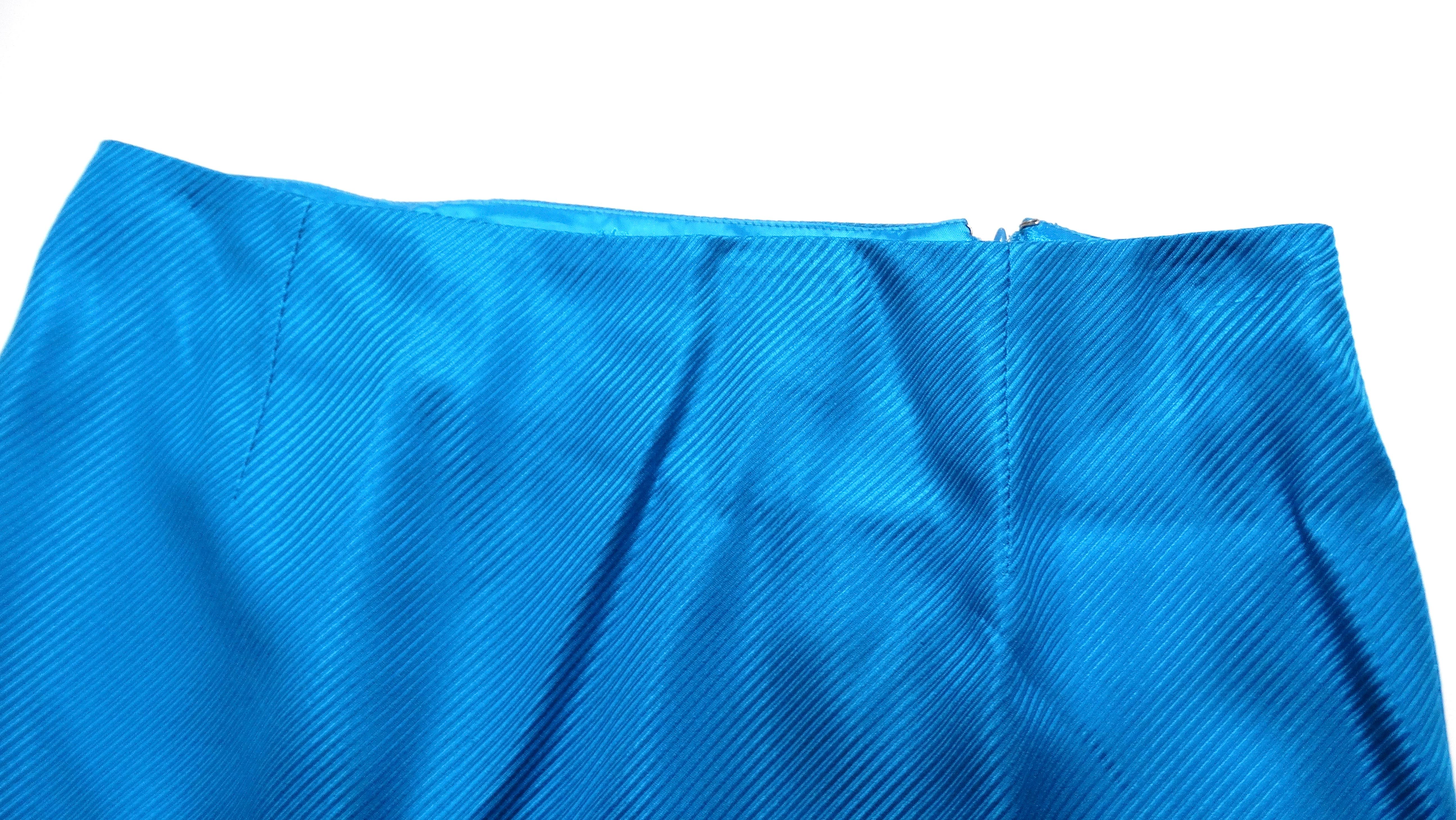 1990s Gianni Versace Couture Bright Blue Silk Top & Skirt Set For Sale 5