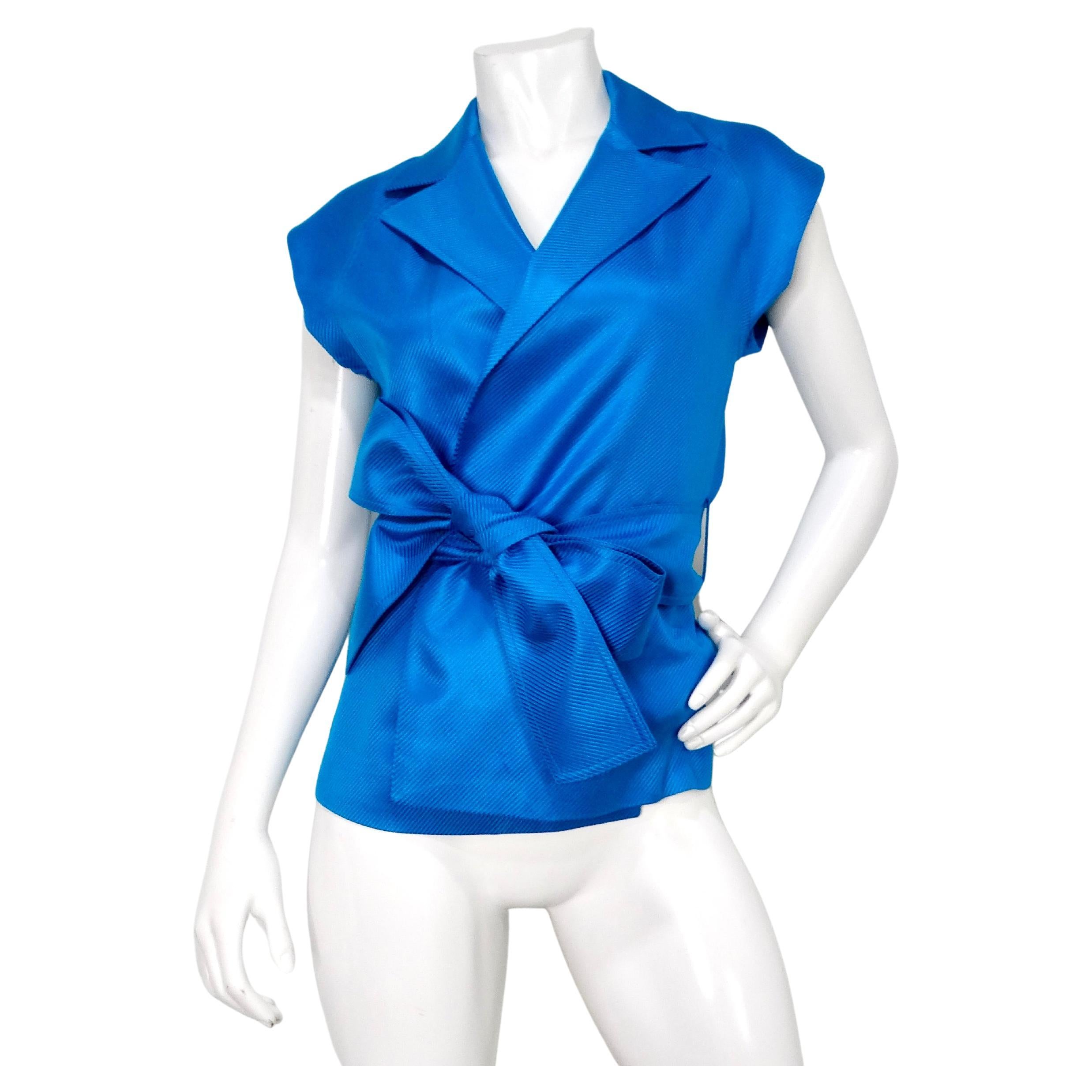1990s Gianni Versace Couture Bright Blue Silk Top & Skirt Set