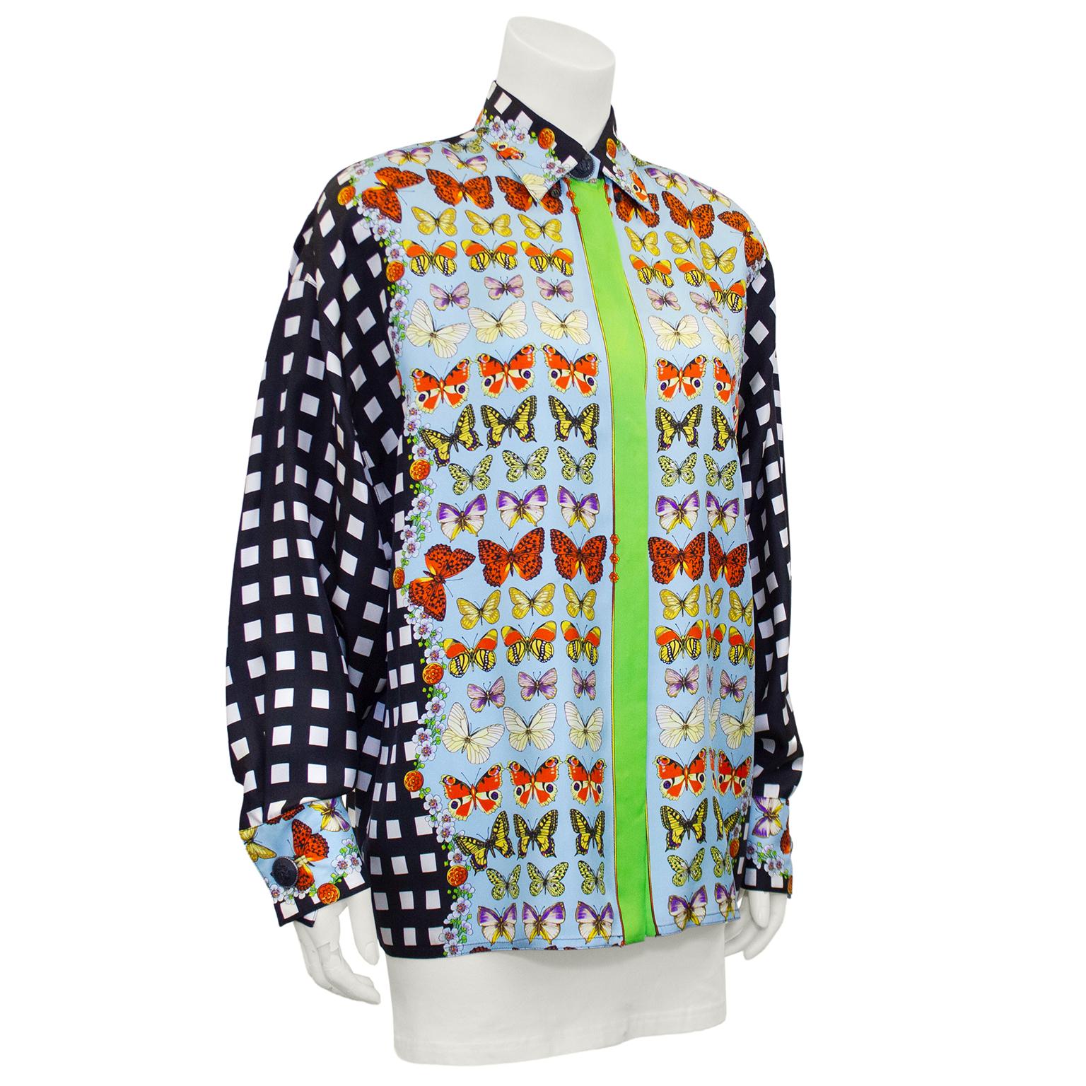 1990s Gianni Versace Couture Butterfly Silk Shirt For Sale at 