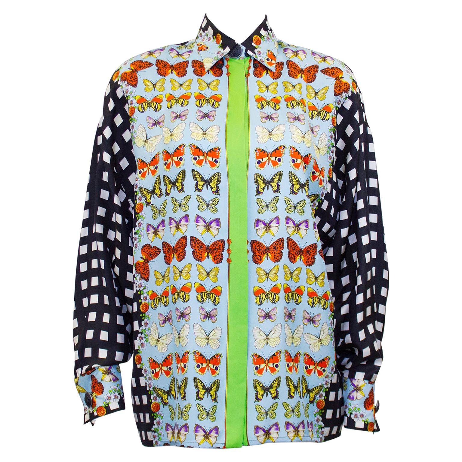 1990s Gianni Versace Couture Butterfly Silk Shirt