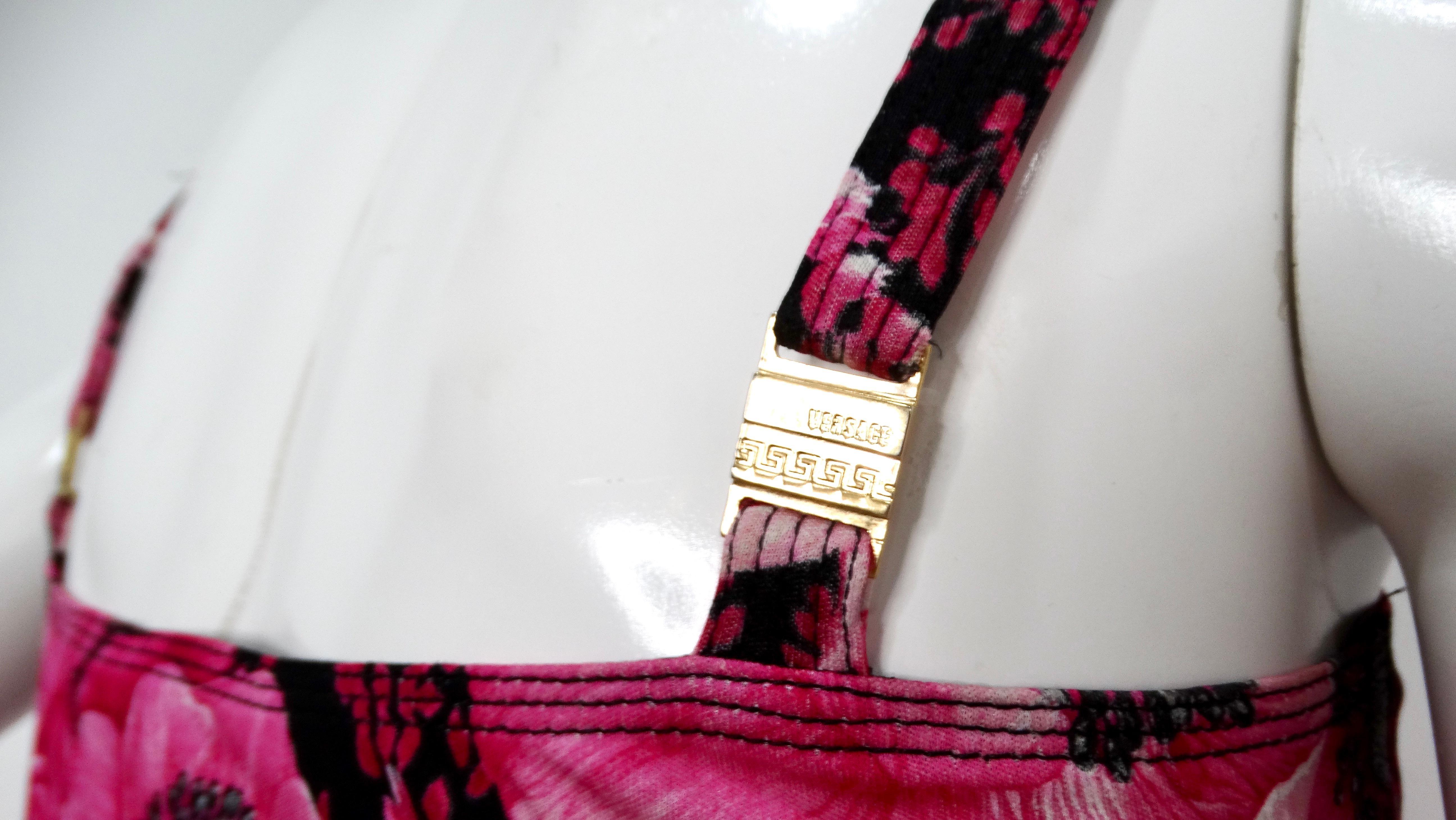 Gianni Versace Couture degli anni '90, Top e Gonna con Stampa Floreale in vendita 2