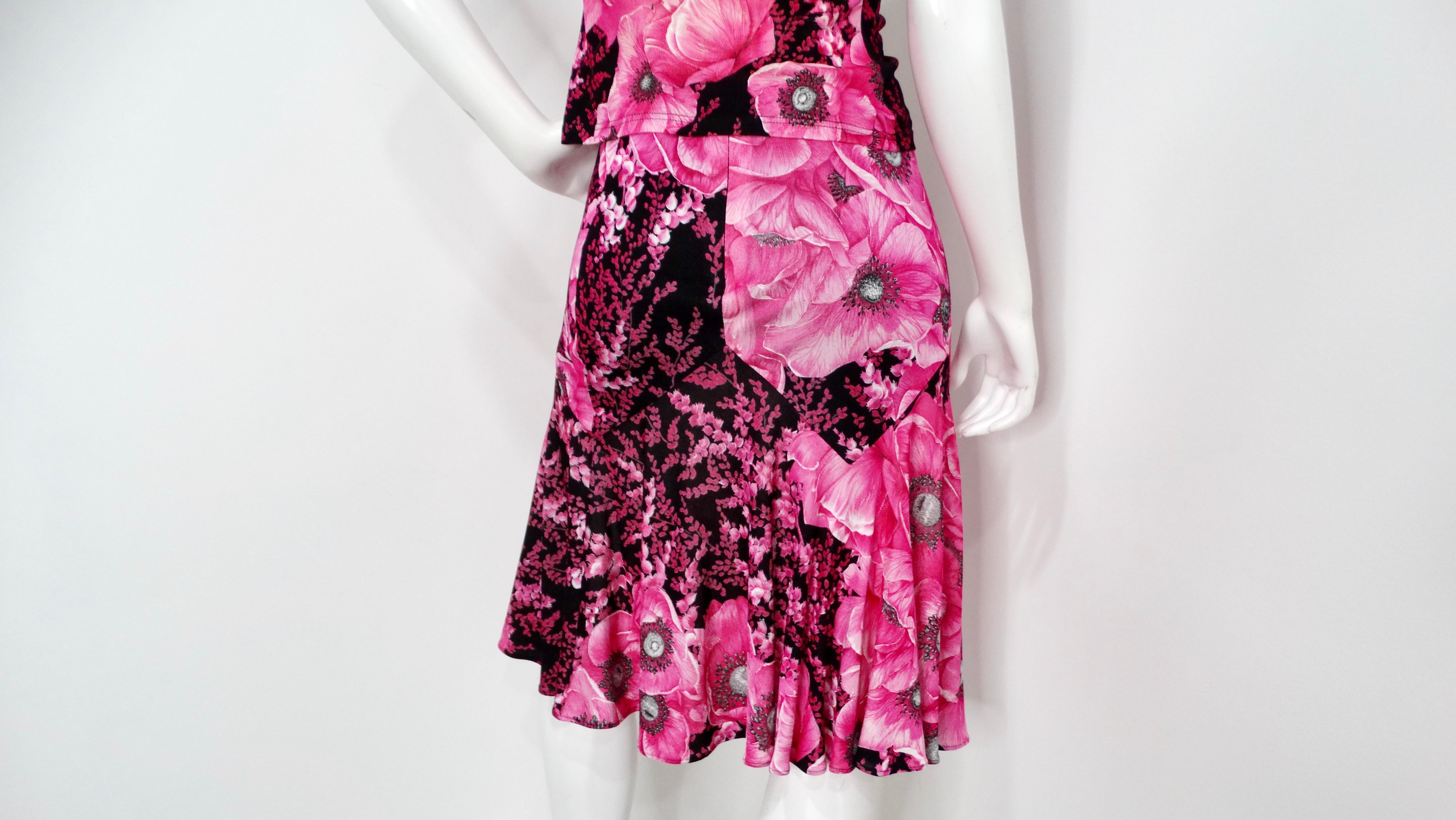 Gianni Versace Couture degli anni '90, Top e Gonna con Stampa Floreale in vendita 3