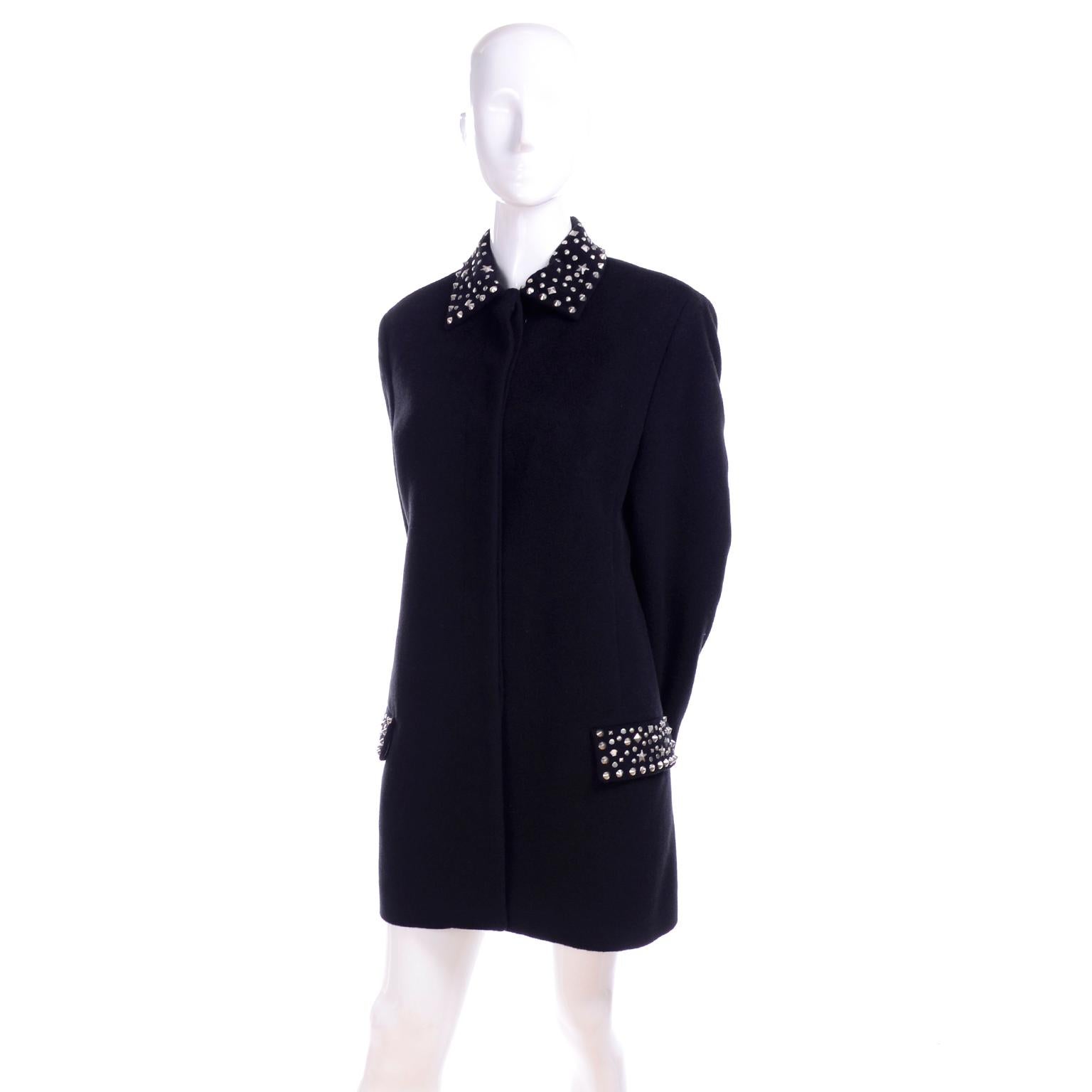 Black 1990s Gianni Versace Couture Jacket in Wool Cashmere Blend w/ Medusa Head Studs