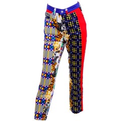 Retro Gianni Versace Couture Houndstooth Plaid Dressed Dogs Novelty Print Jeans, 1990s